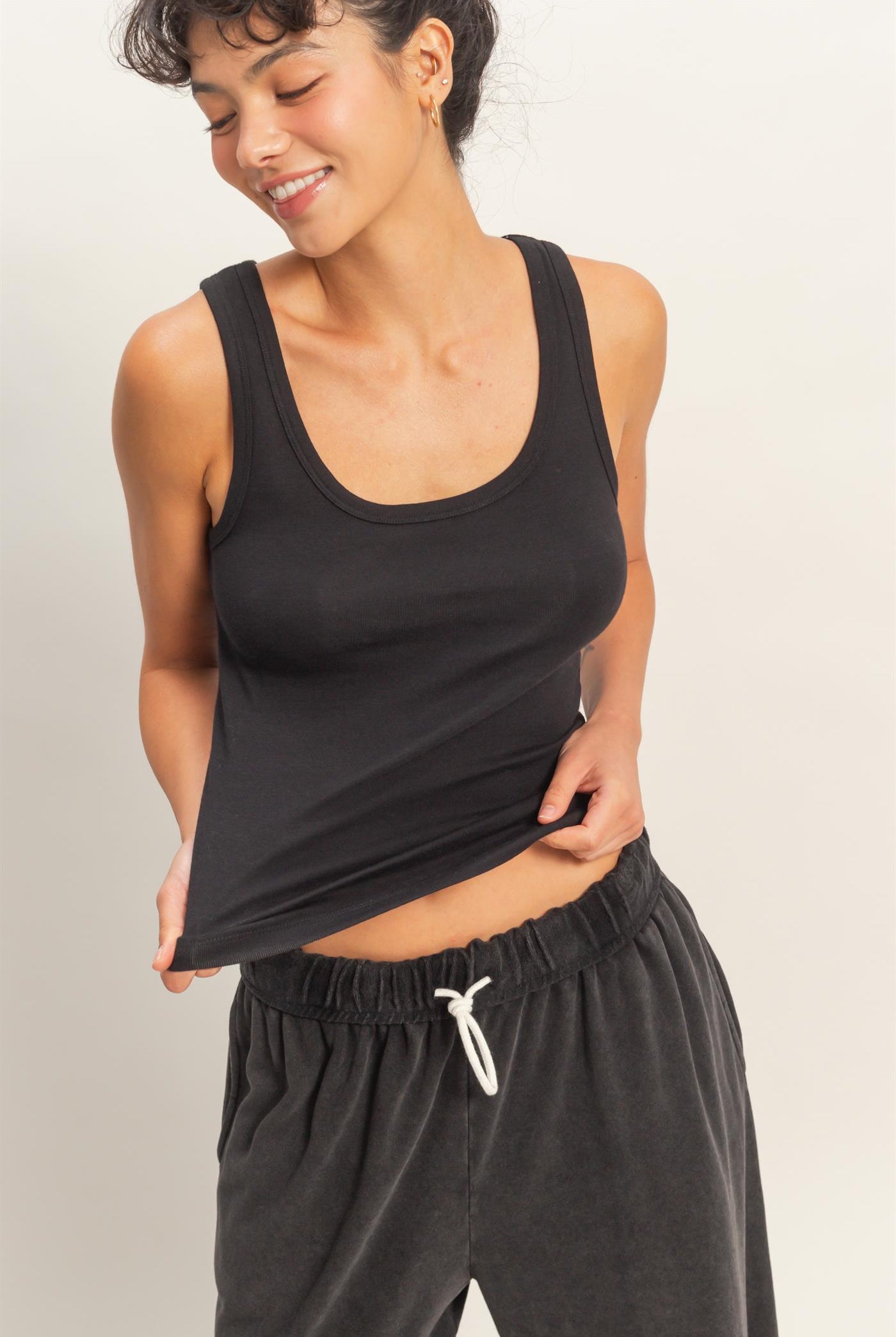 Wholesale Scoop Neck Tank Top Tank Tops DZ26A398 BLACK DOUBLE ZERO