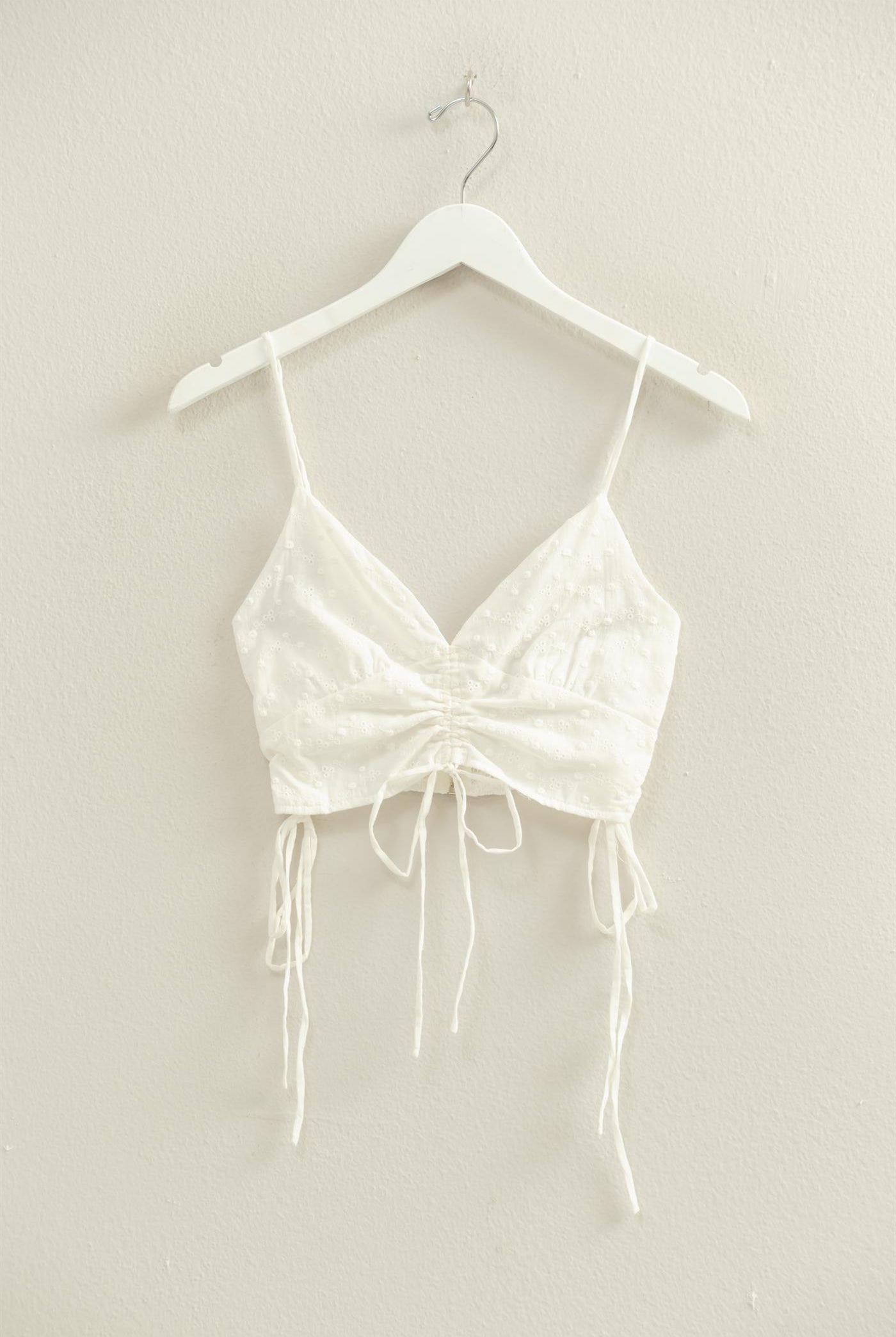 Wholesale Drawstring Detail Crop Cami Top Clothing Tops HF22C088 OFF WHITE HYFVE