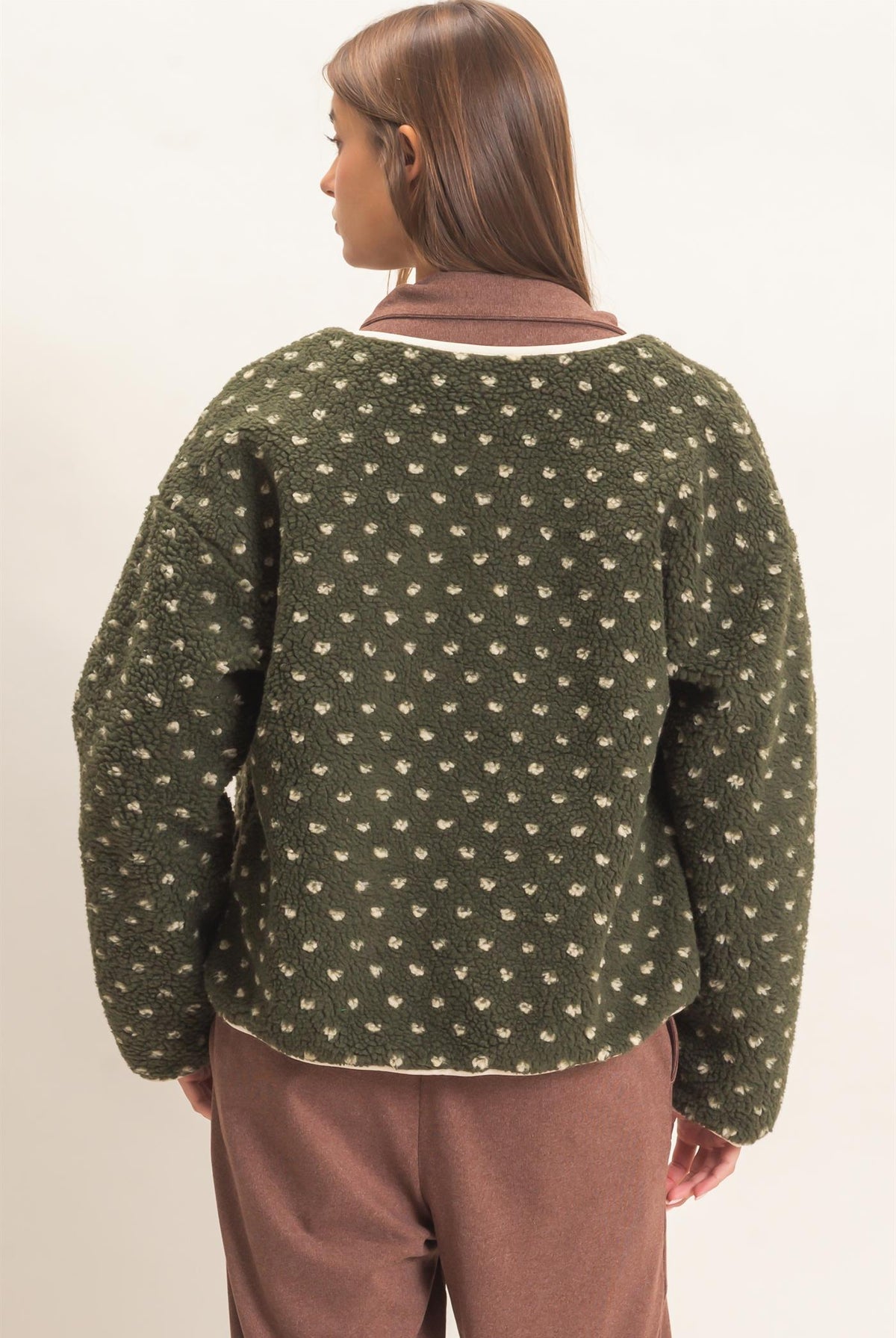 Wholesale Polka Dot Sherpa Jacket Coats & Jackets DZ26F160 DARK OLIVE DOUBLE ZERO