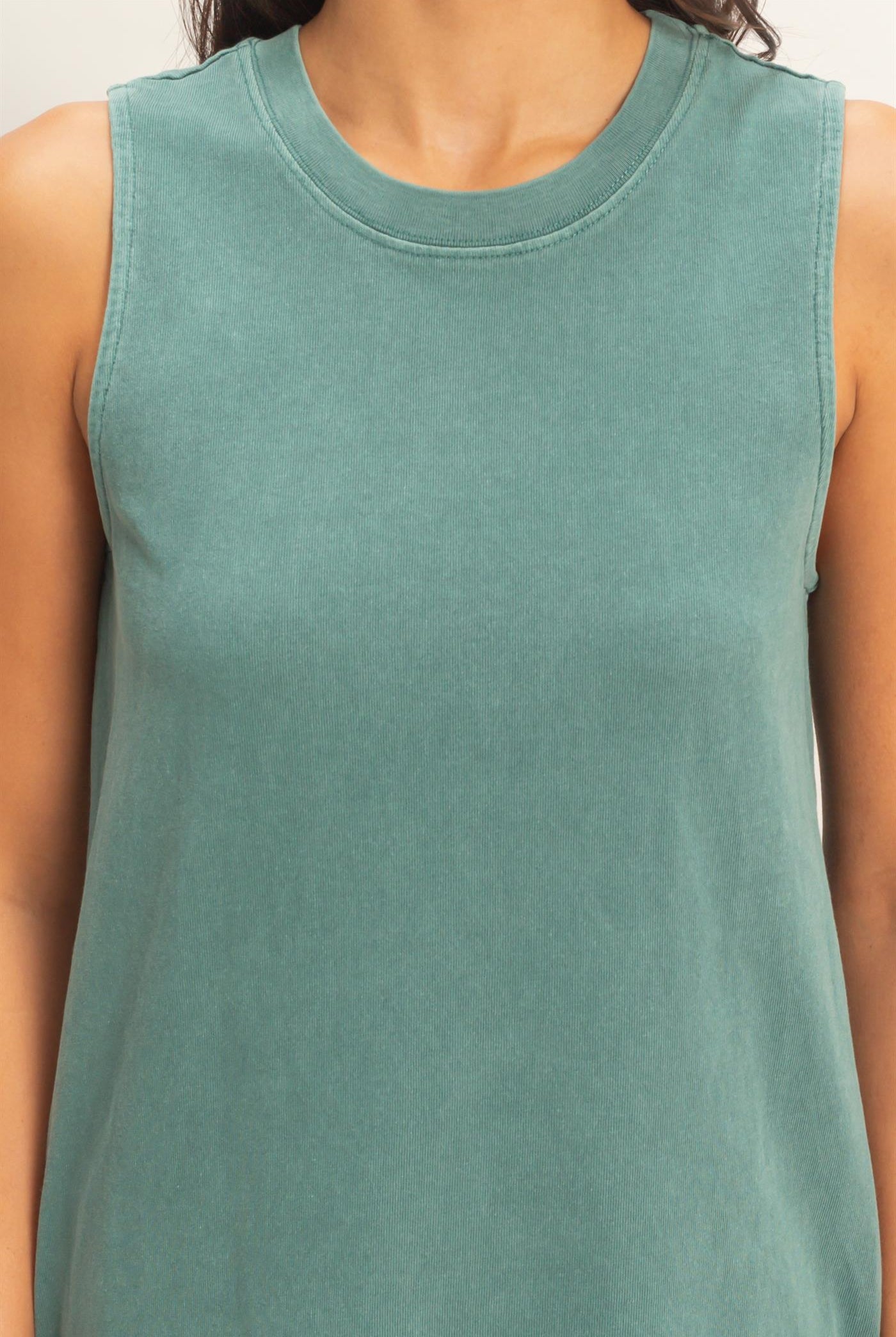 Wholesale Pigment Dyed Sleeveless Mini Dres Dresses DZ26A745 DARK TEAL DOUBLE ZERO