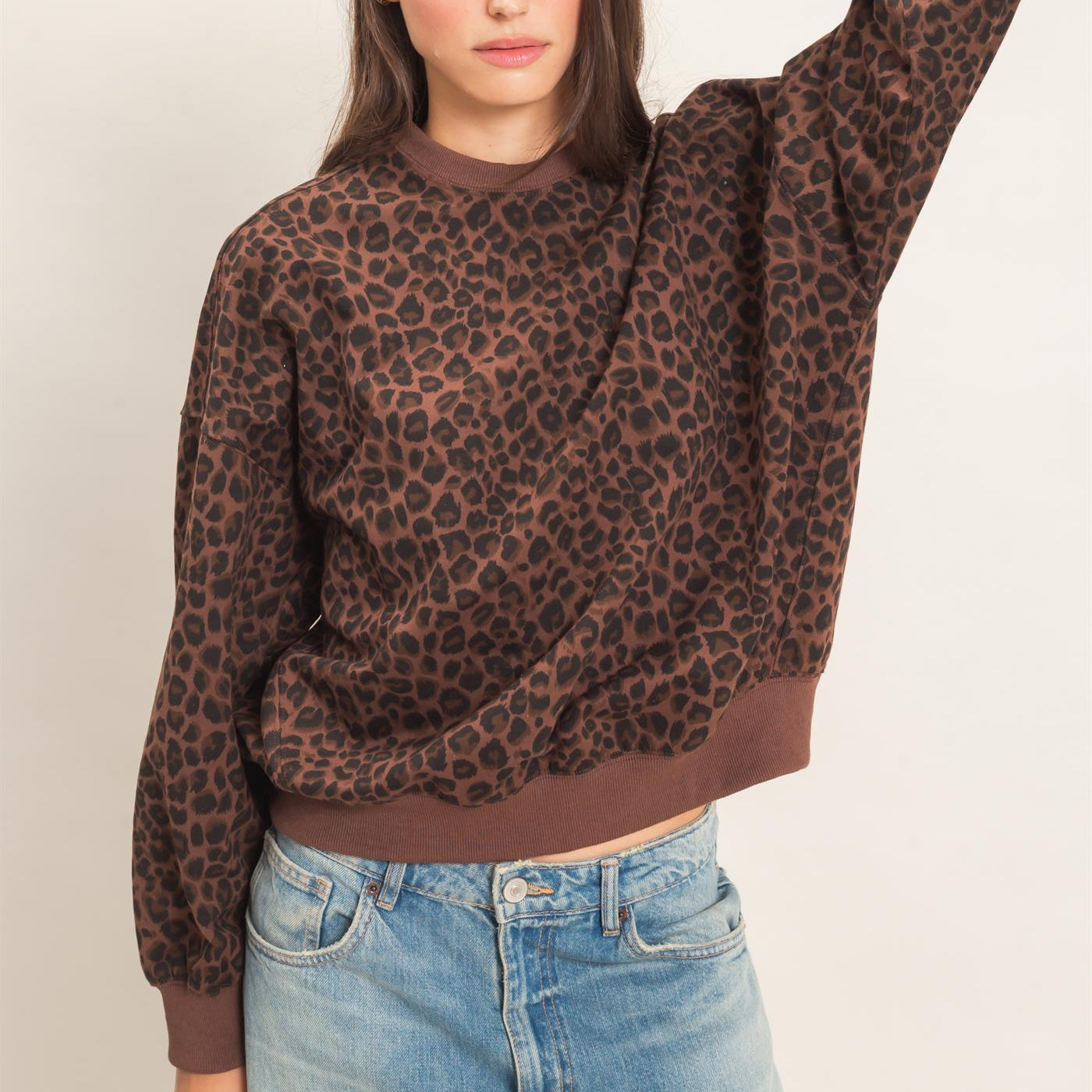 Wholesale Leopard Print Sweatshirt Sweatshirts HF27A426 BROWN HYFVE