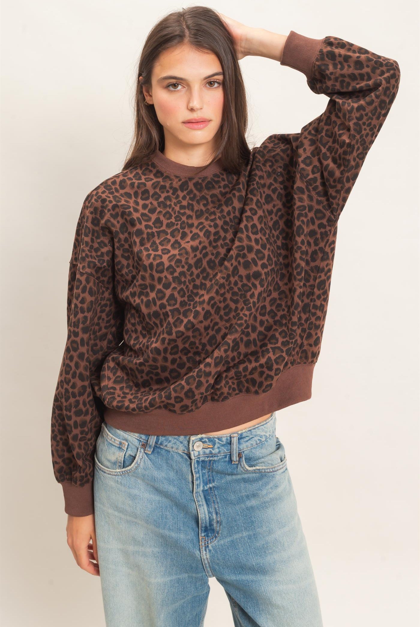 Wholesale Leopard Print Sweatshirt Sweatshirts HF27A426 BROWN HYFVE