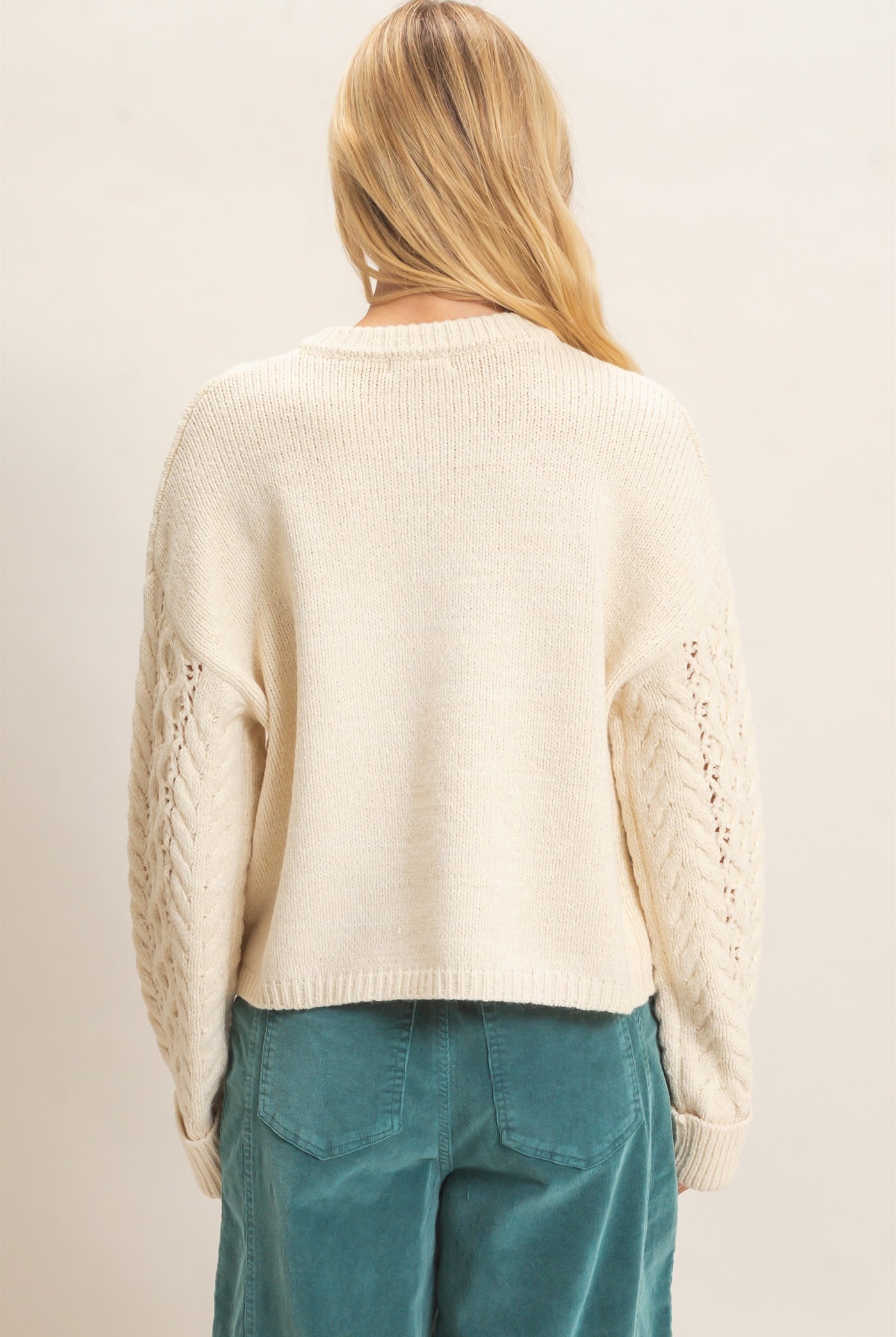 Wholesale Cable Knit Henley Sweaters HF26E552 CREAM HYFVE