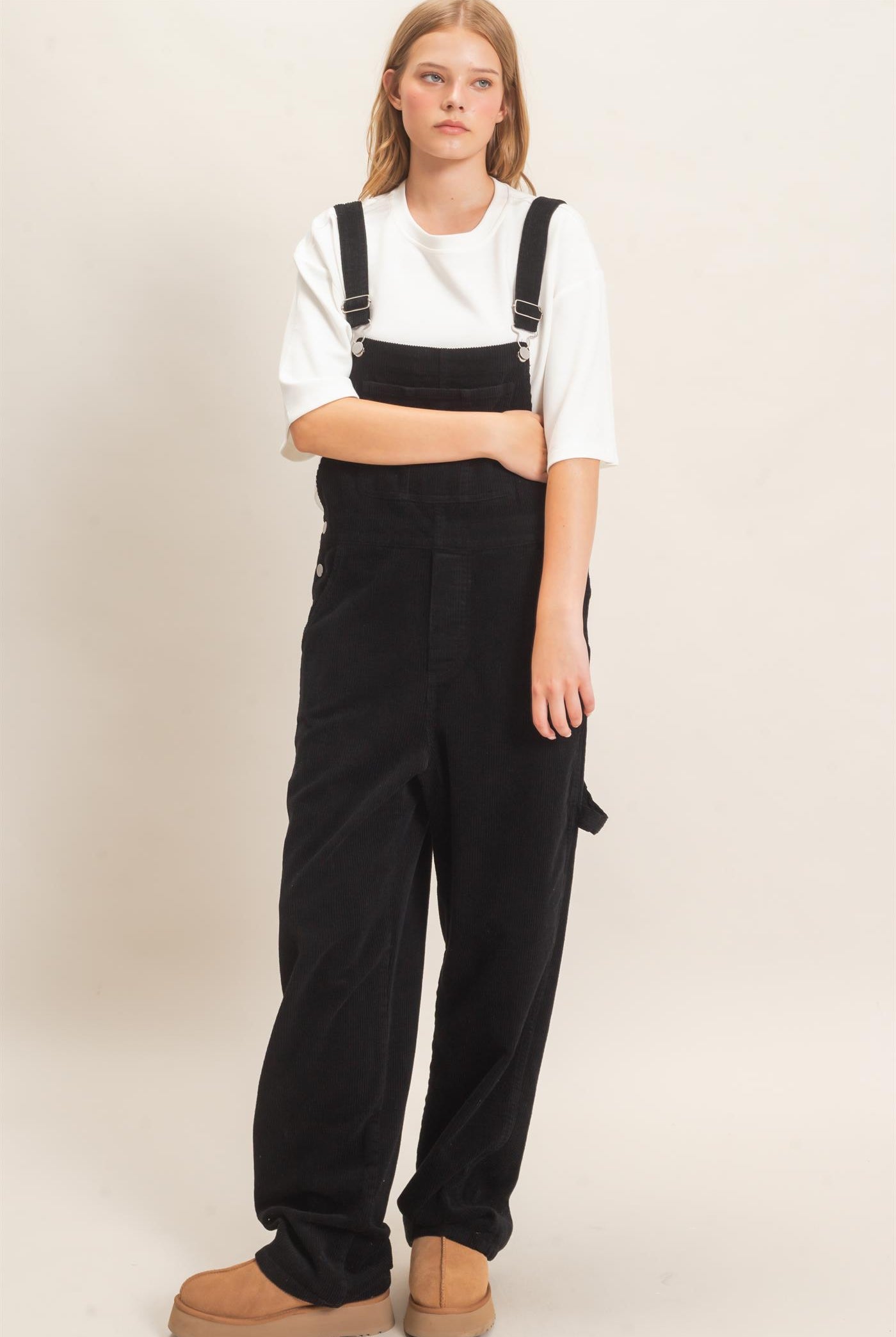 Wholesale Mineral Wash Corduroy Overalls Clothing HF26F210-D BLACK HYFVE