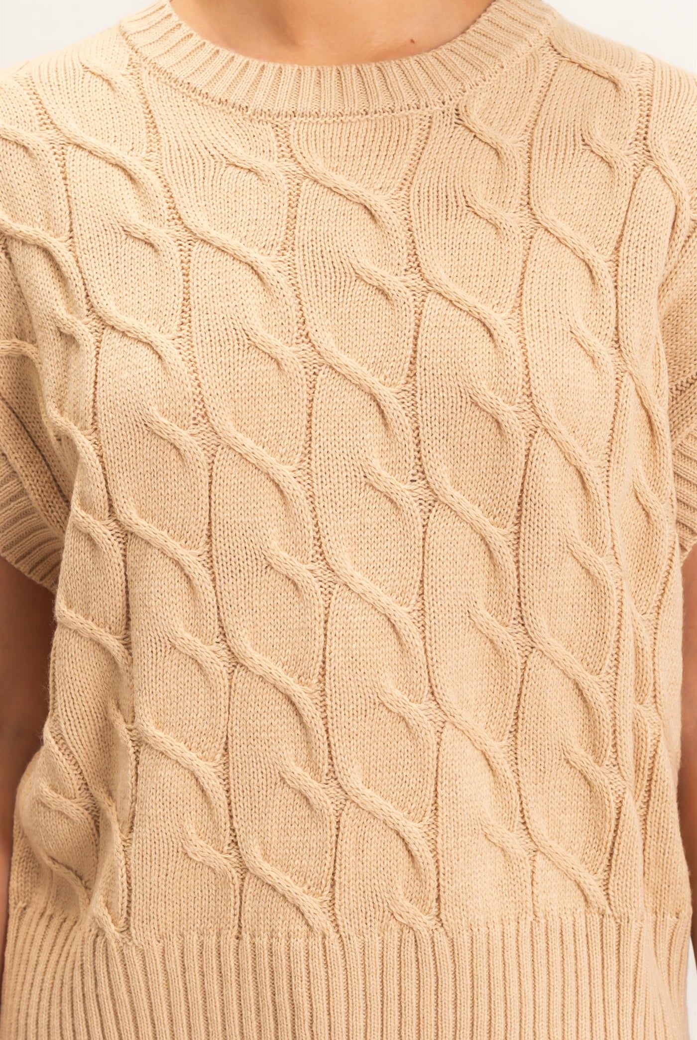 Wholesale Cable Knit Cap Sleeve Sweater Sweaters DZ26C974 TAUPE DOUBLE ZERO