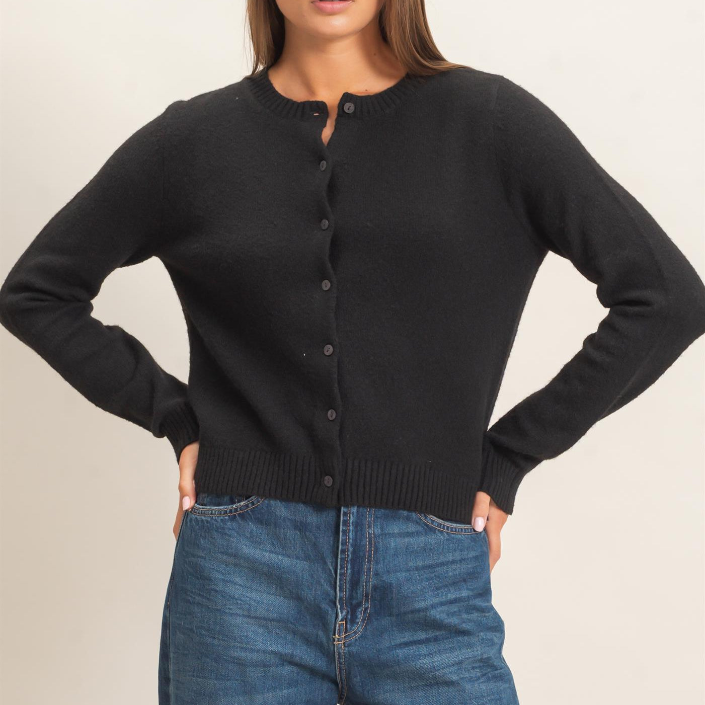 Wholesale Crew Neck Cardigan Cardigans DZ26E119 BLACK DOUBLE ZERO