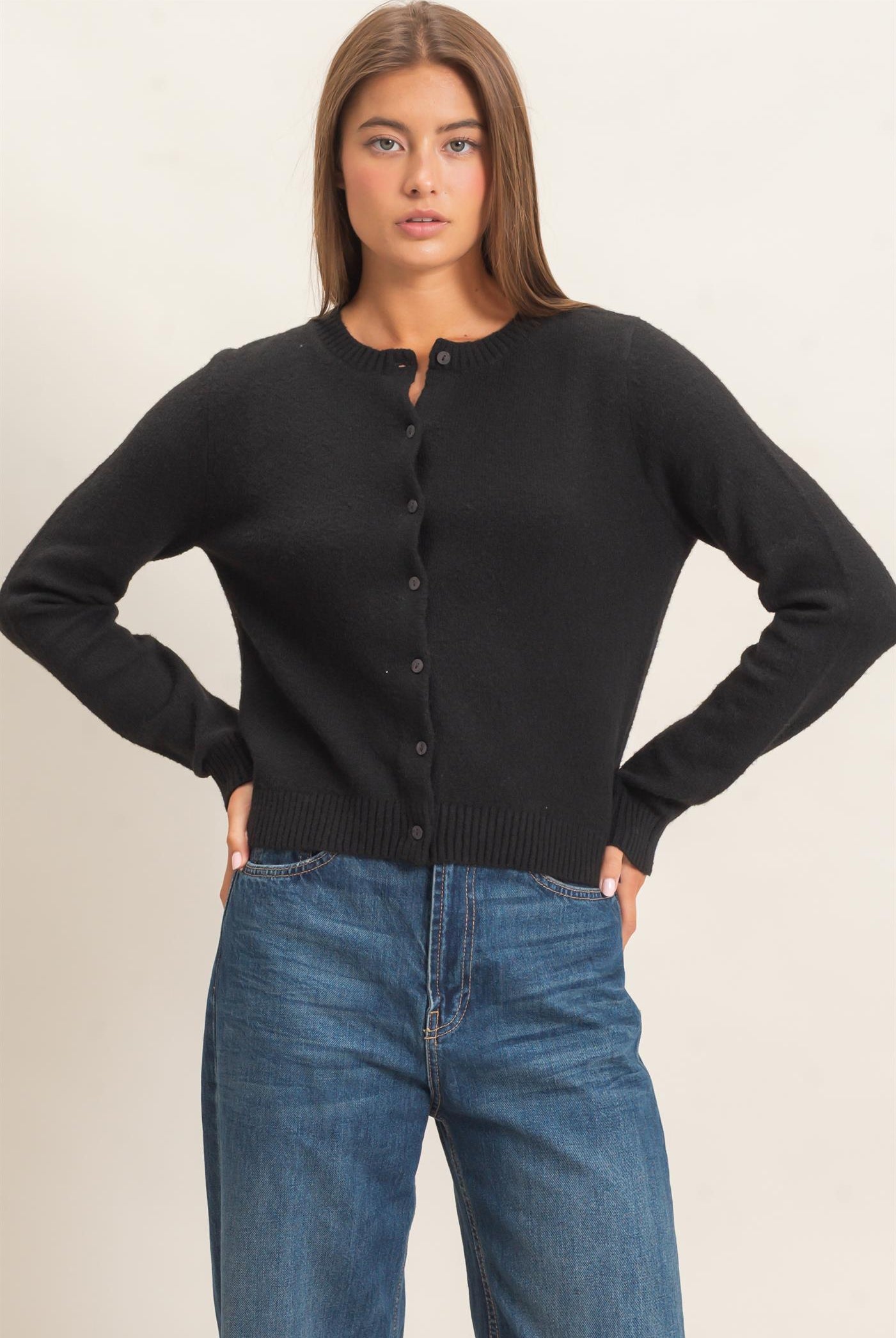 Wholesale Crew Neck Cardigan Cardigans DZ26E119 BLACK DOUBLE ZERO
