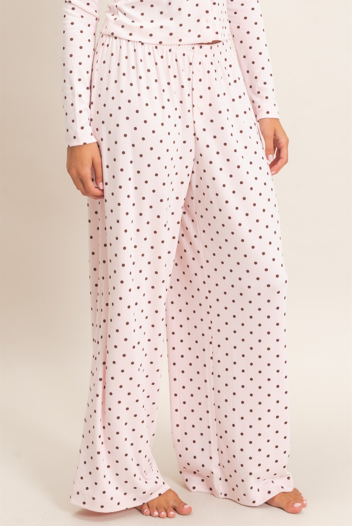 Wholesale Polka Dot Wide Leg Pants Pants DZ27A168 LIGHT PINK DOUBLE ZERO