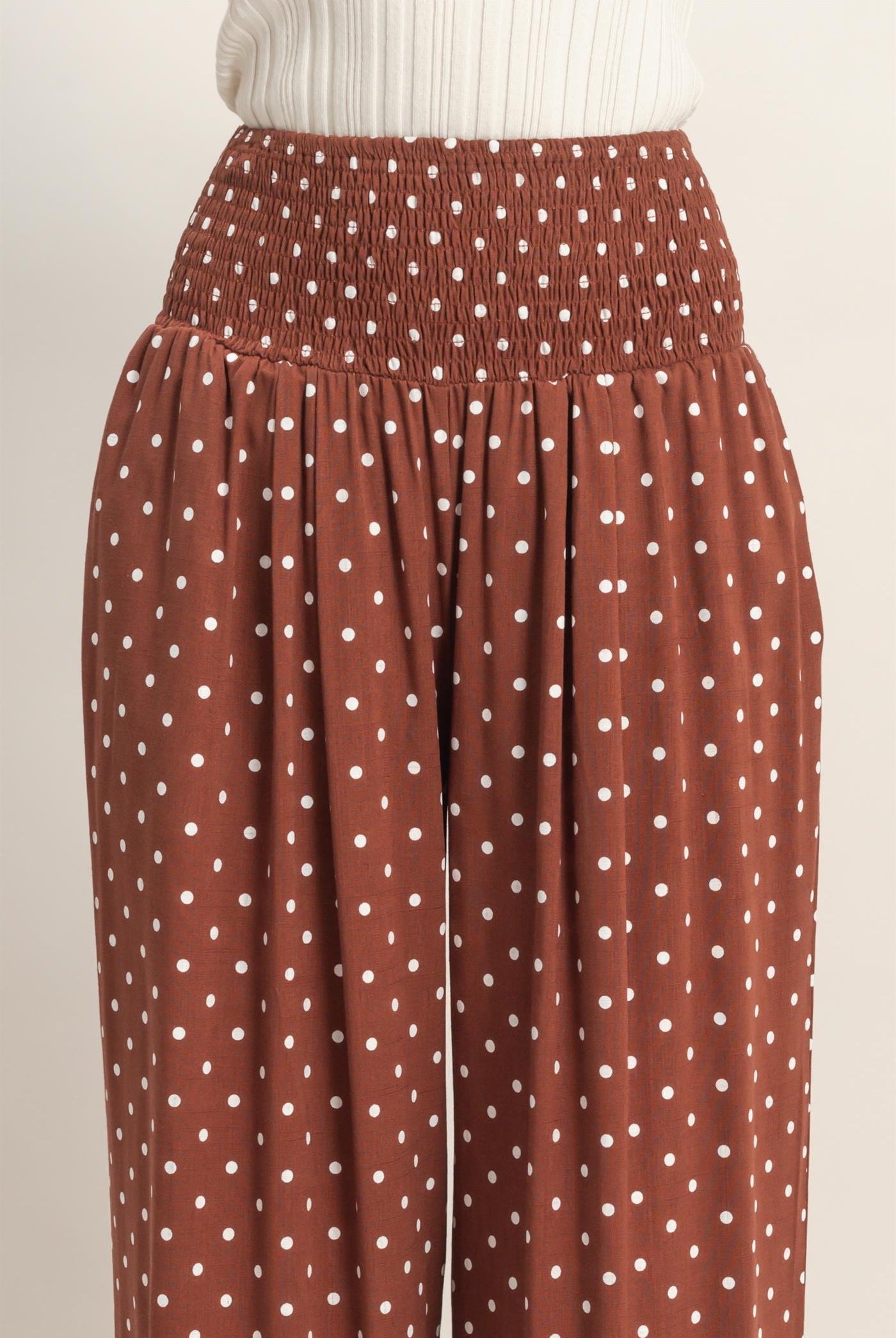 Wholesale Polka Dot Elastic Wide-Leg Pants Pants HF26C280 CHESTNUT HYFVE