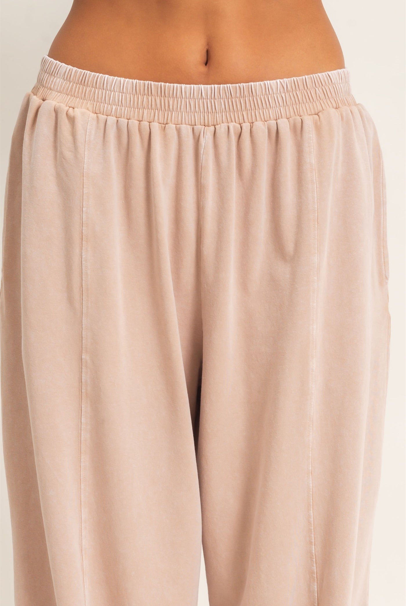 Wholesale Mineral Wash Elastic Waist Jogger Pants Joggers DZ26F405 DARK TAUPE DOUBLE ZERO