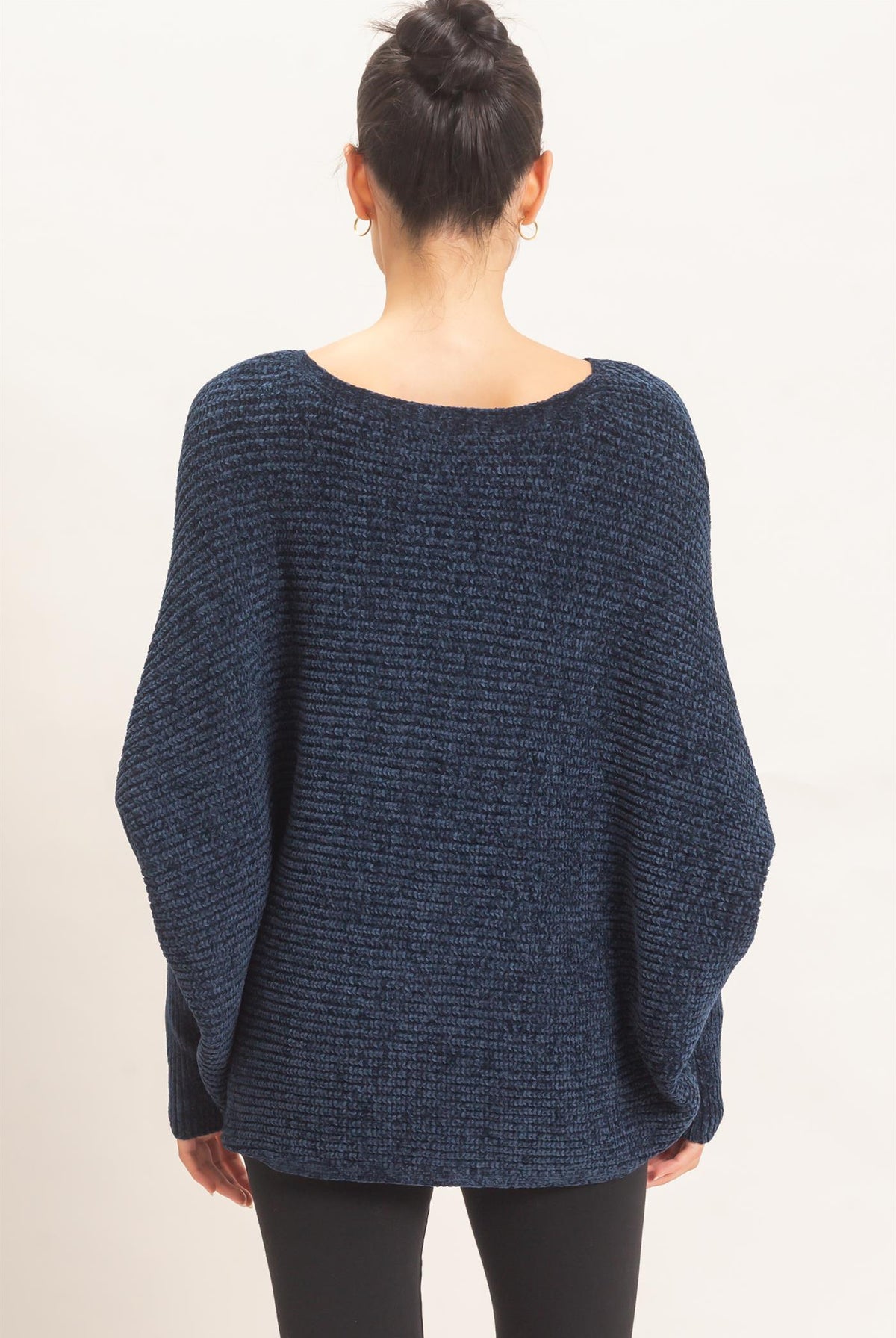 Wholesale Chenille Boat Neck Dolman Sleeve Sweater Sweaters HF26F185 NAVY HYFVE