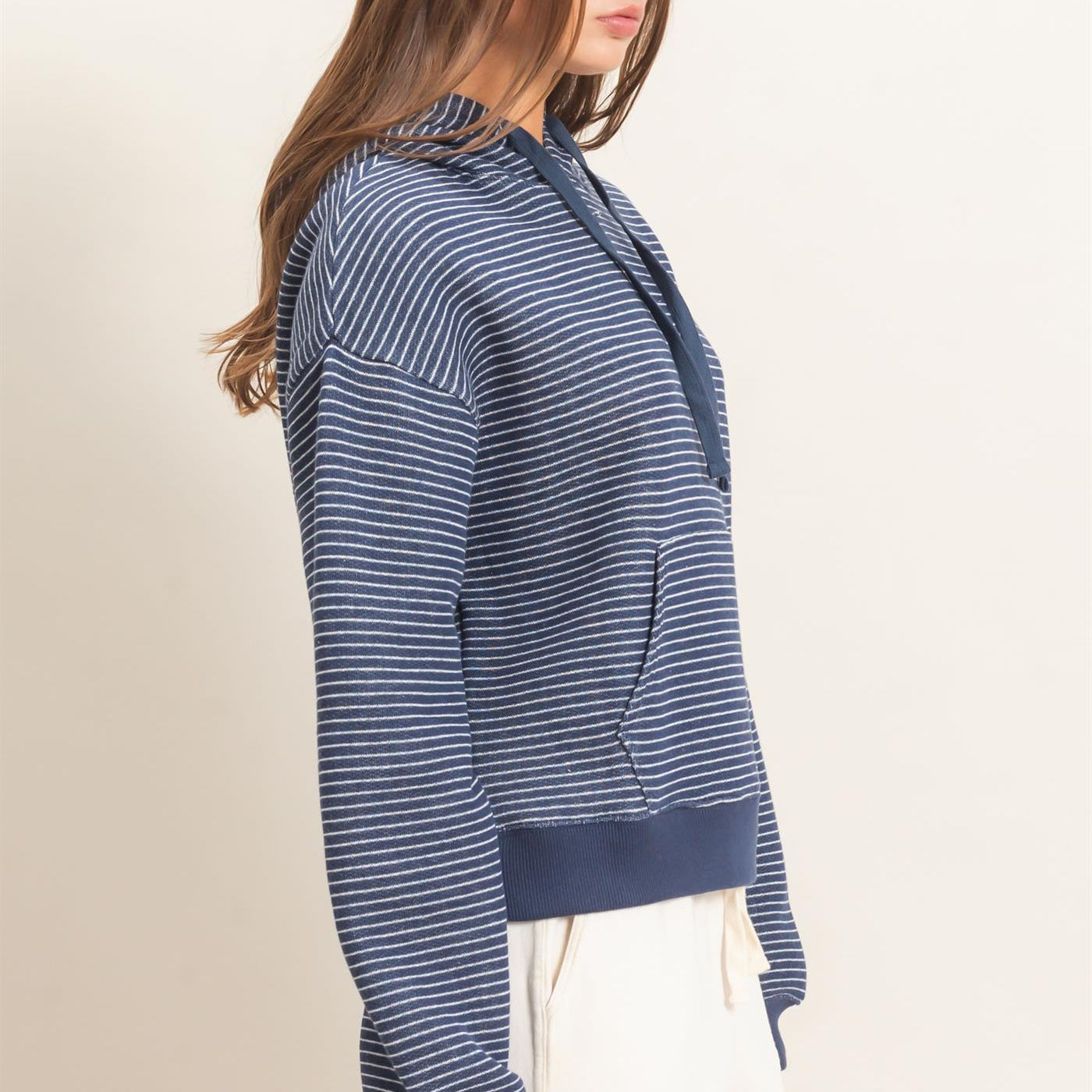 Wholesale Striped French Terry Hoodie Hoodies DZ26C619 NAVY DOUBLE ZERO