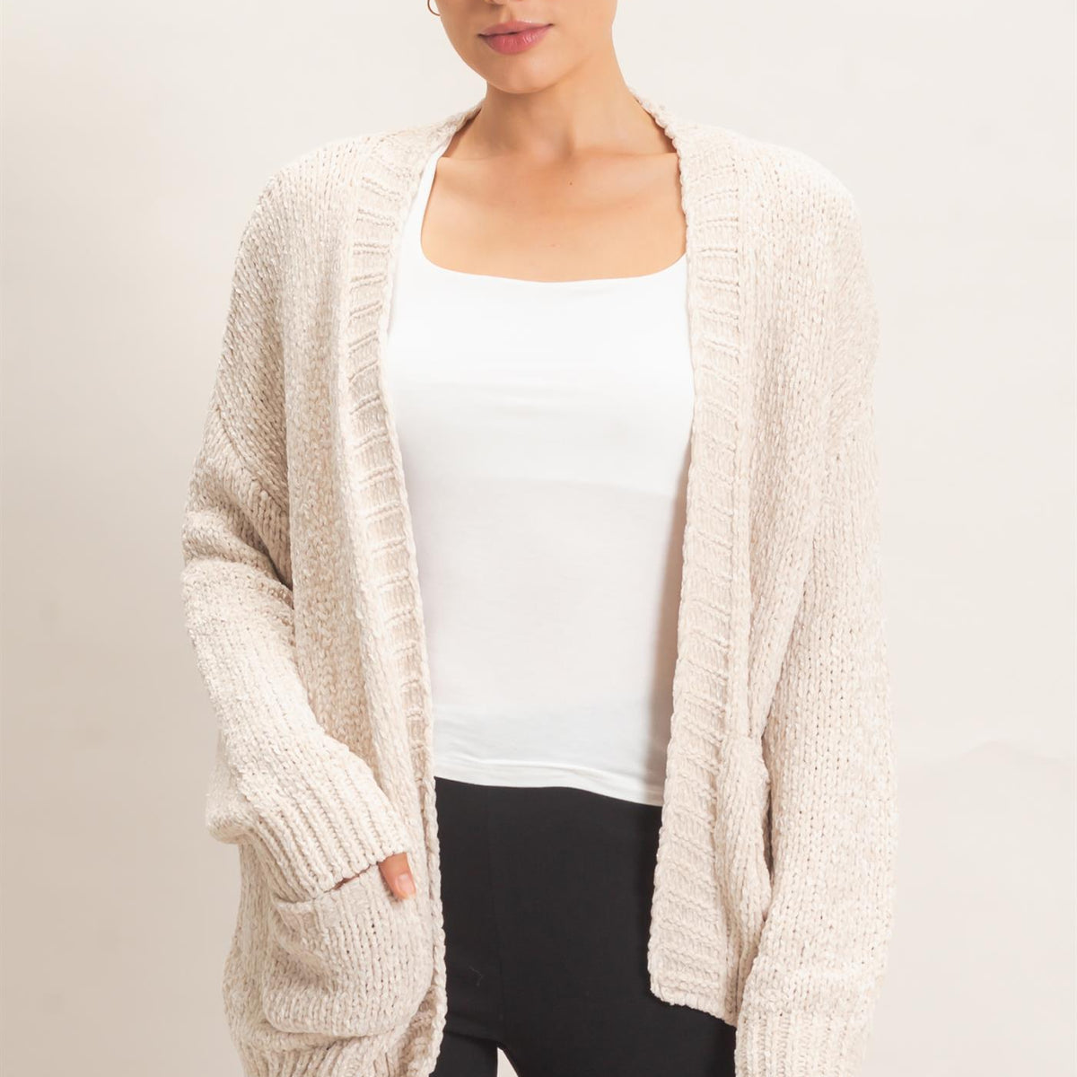 Wholesale Patch Pocket Chenille Cardigan Cardigans HF26E839 SAND HYFVE