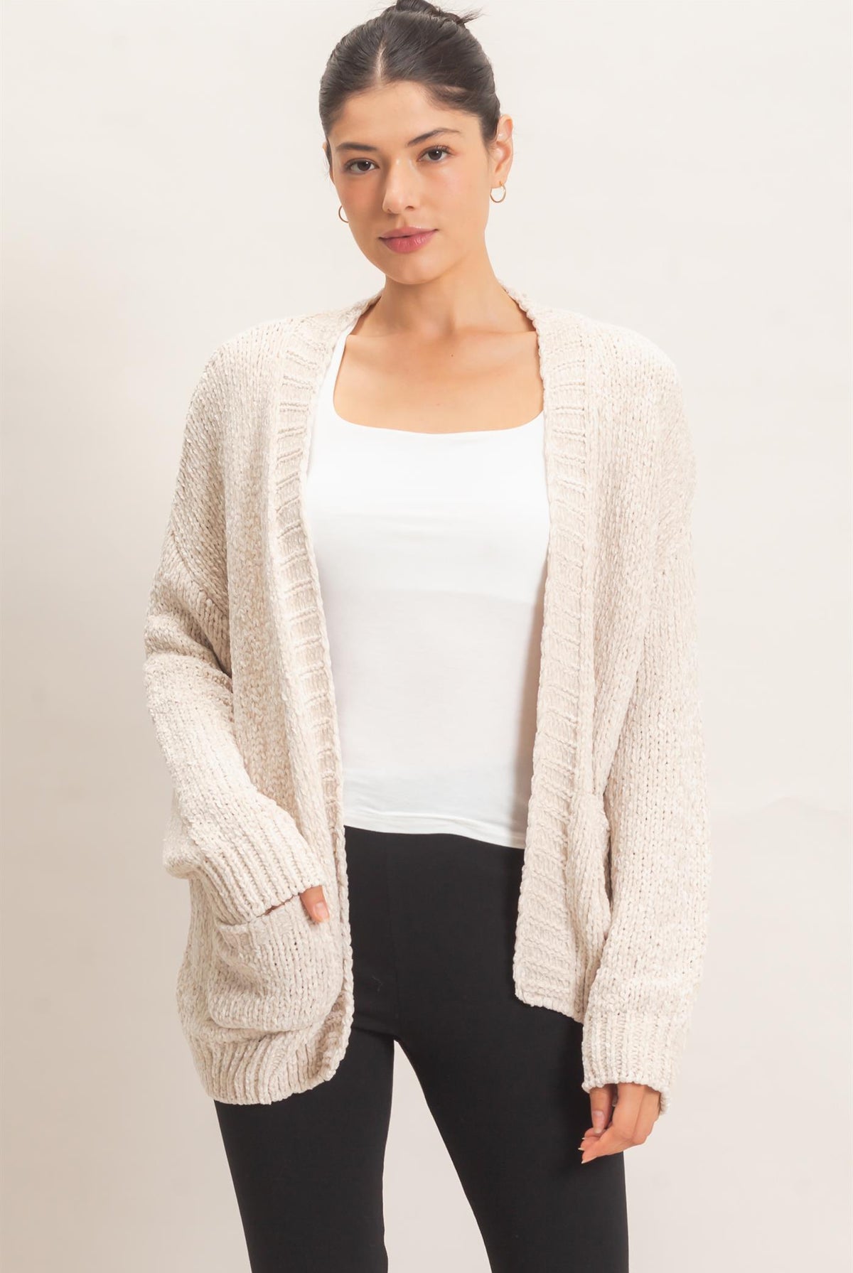 Wholesale Patch Pocket Chenille Cardigan Cardigans HF26E839 SAND HYFVE