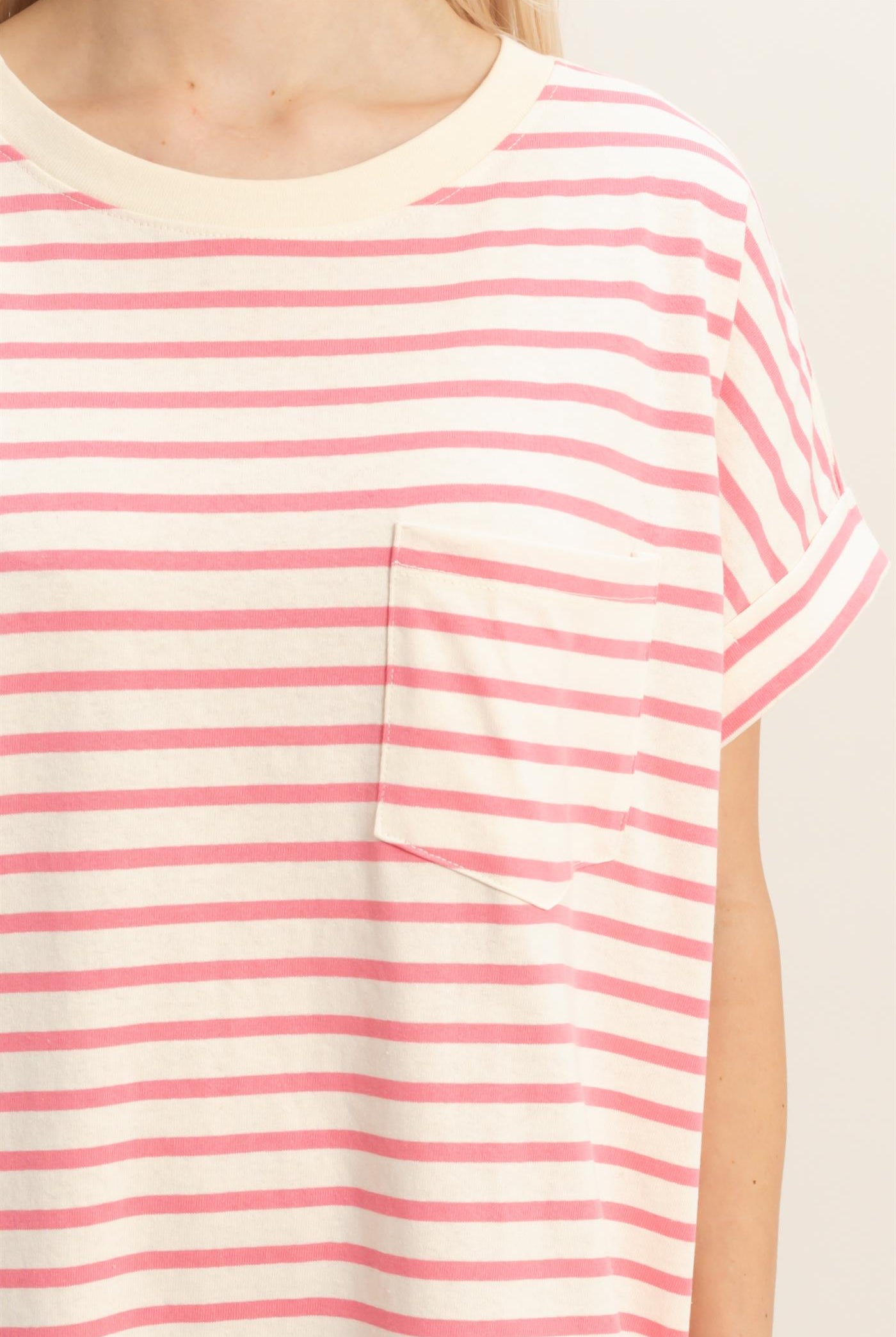 Wholesale Striped T-Shirt Mini Dress Dresses DZ26C067 PINK DOUBLE ZERO