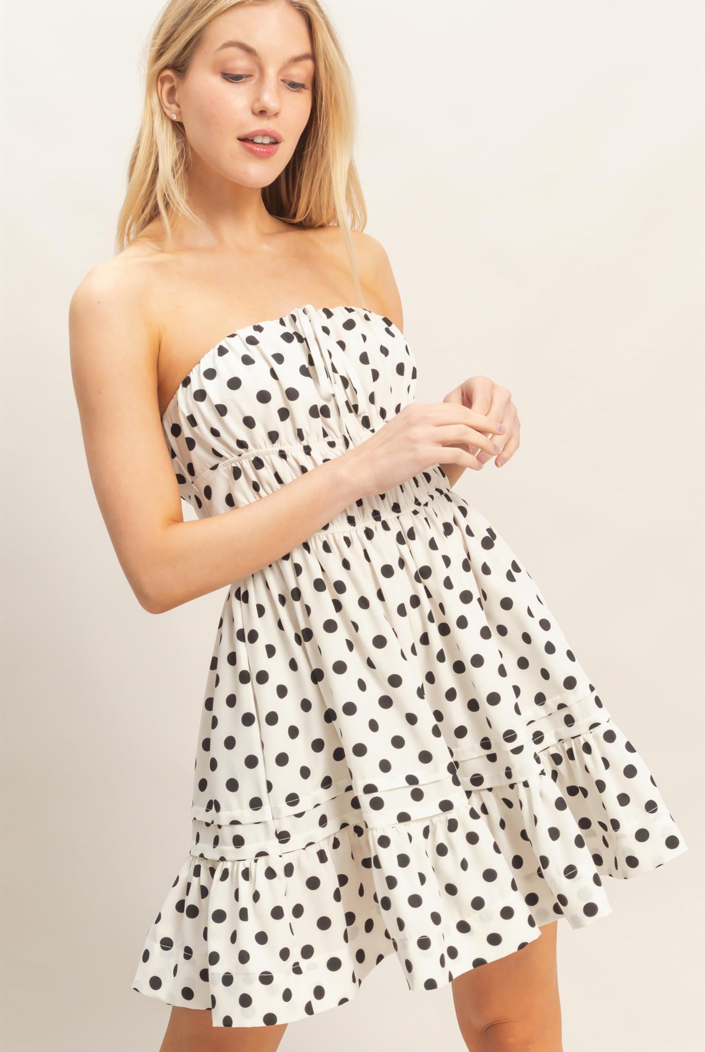 Wholesale Polka Dot Tube Top Dress Dresses HF26C106 WHITE HYFVE