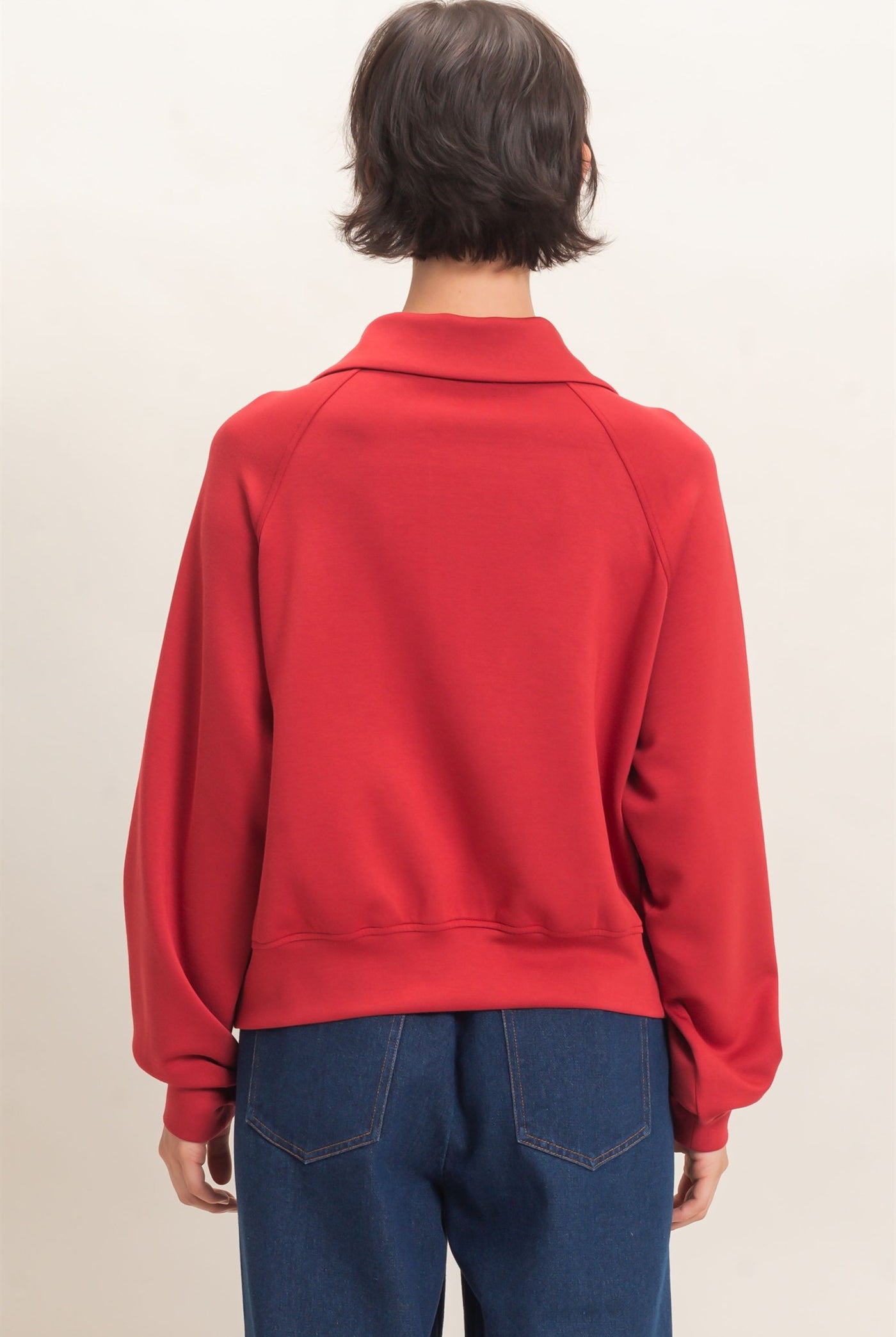 Wholesale Half-Zip Collar Raglan Pullover Sweatshirts DZ26C967 DARK RED DOUBLE ZERO