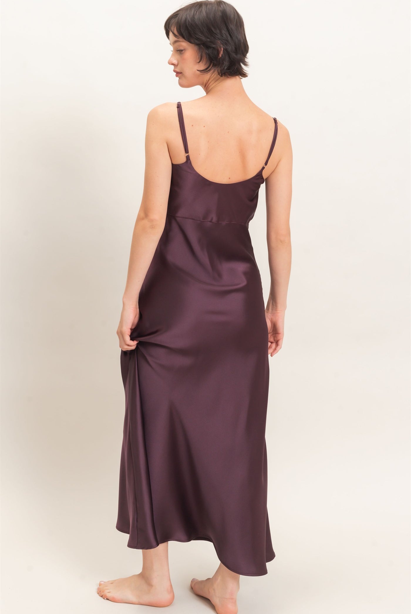 Wholesale Satin Slip Dress With Spaghetti Straps Dresses DZ26E380 DARK CHERRY DOUBLE ZERO