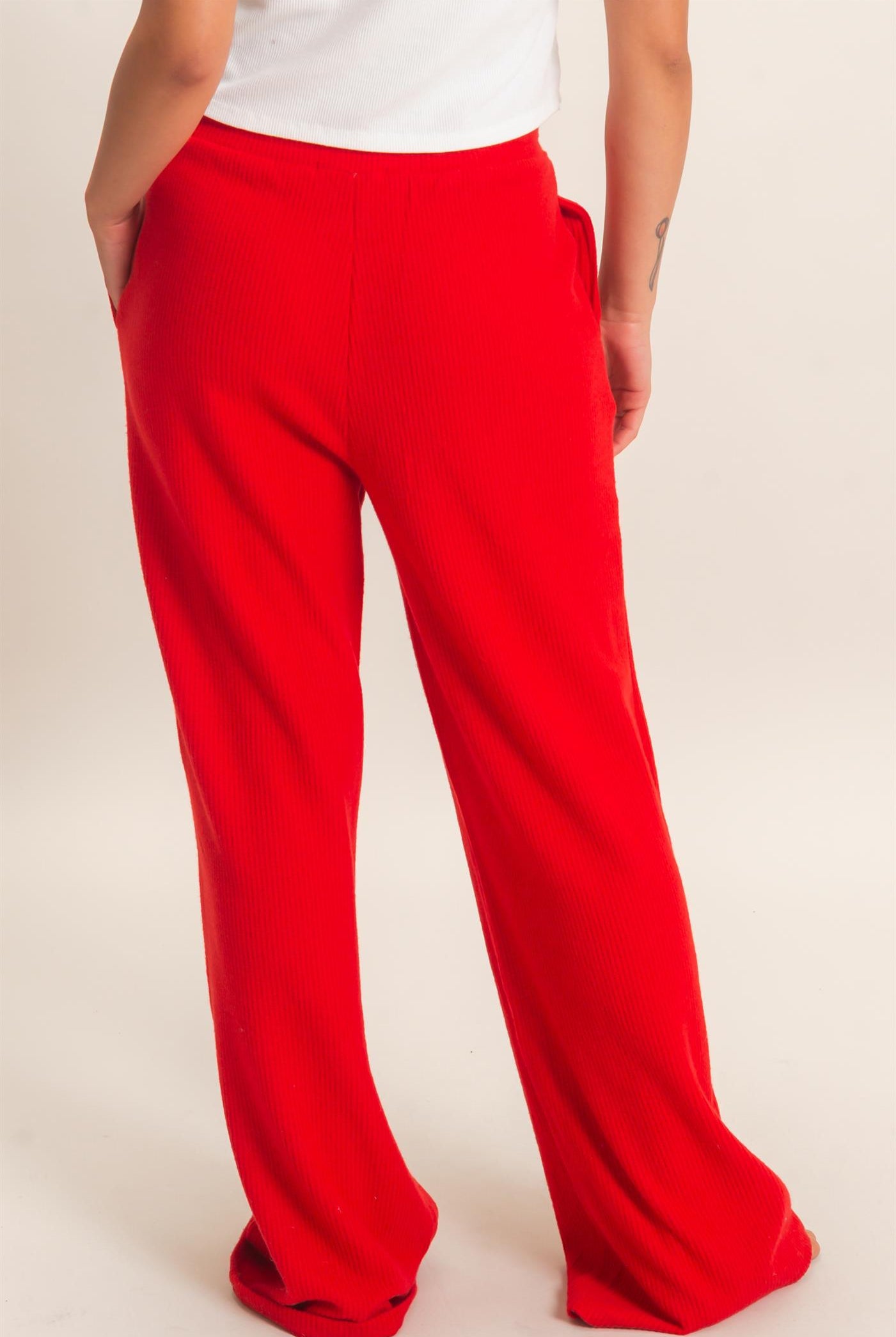Wholesale Brushed Waffle Drawstring Pants Pants DZ26F313 RED DOUBLE ZERO