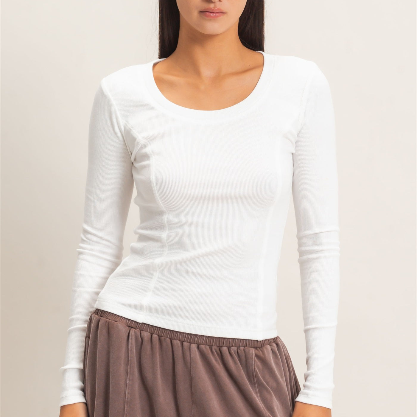 Wholesale Pigment Dye Seam Detail Scoop Neck Top Clothing Tops DZ26E242 WHITE DOUBLE ZERO