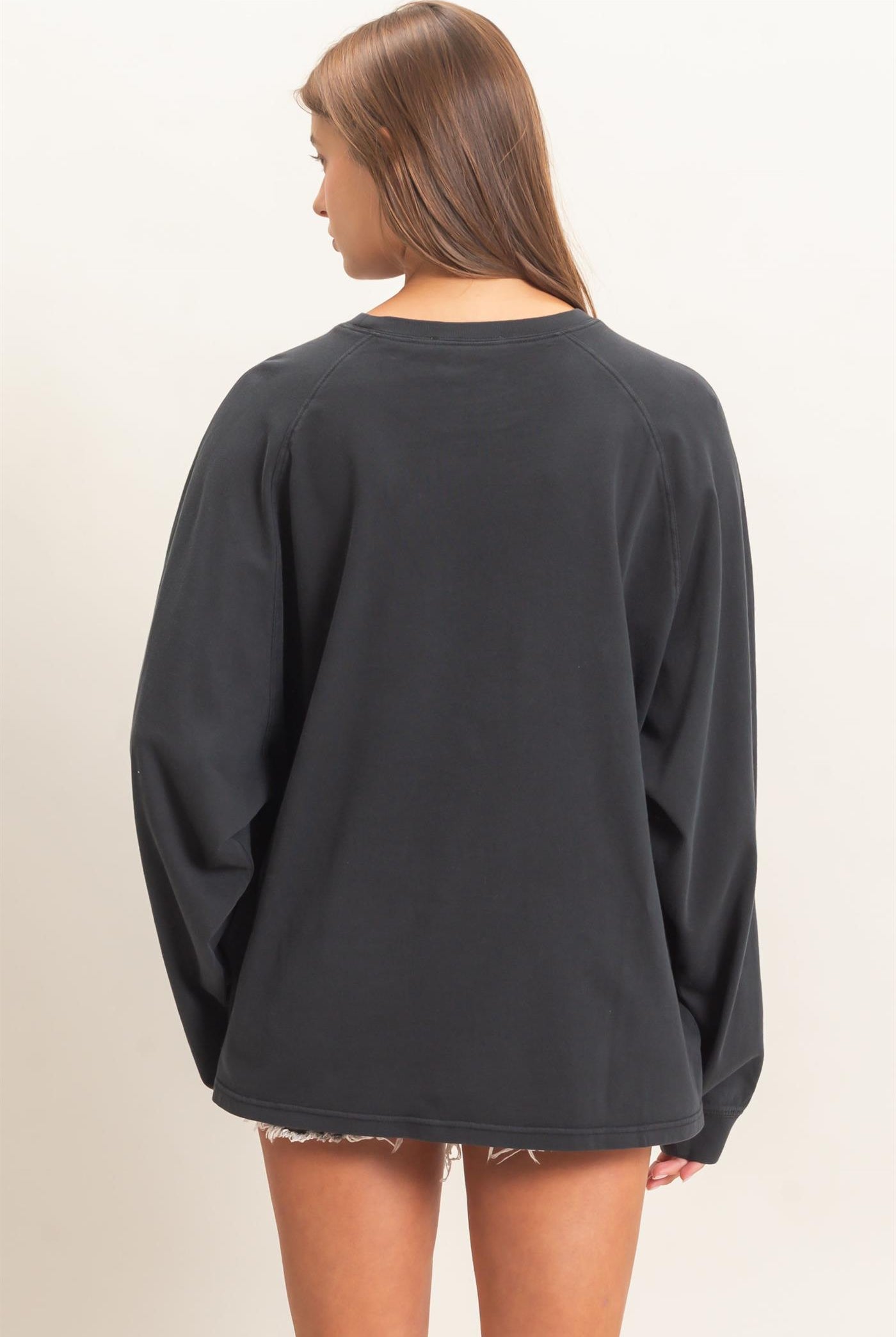 Wholesale Pigment Dye Oversized Long Sleeve Top Clothing Tops DZ26A825 BLACK DOUBLE ZERO
