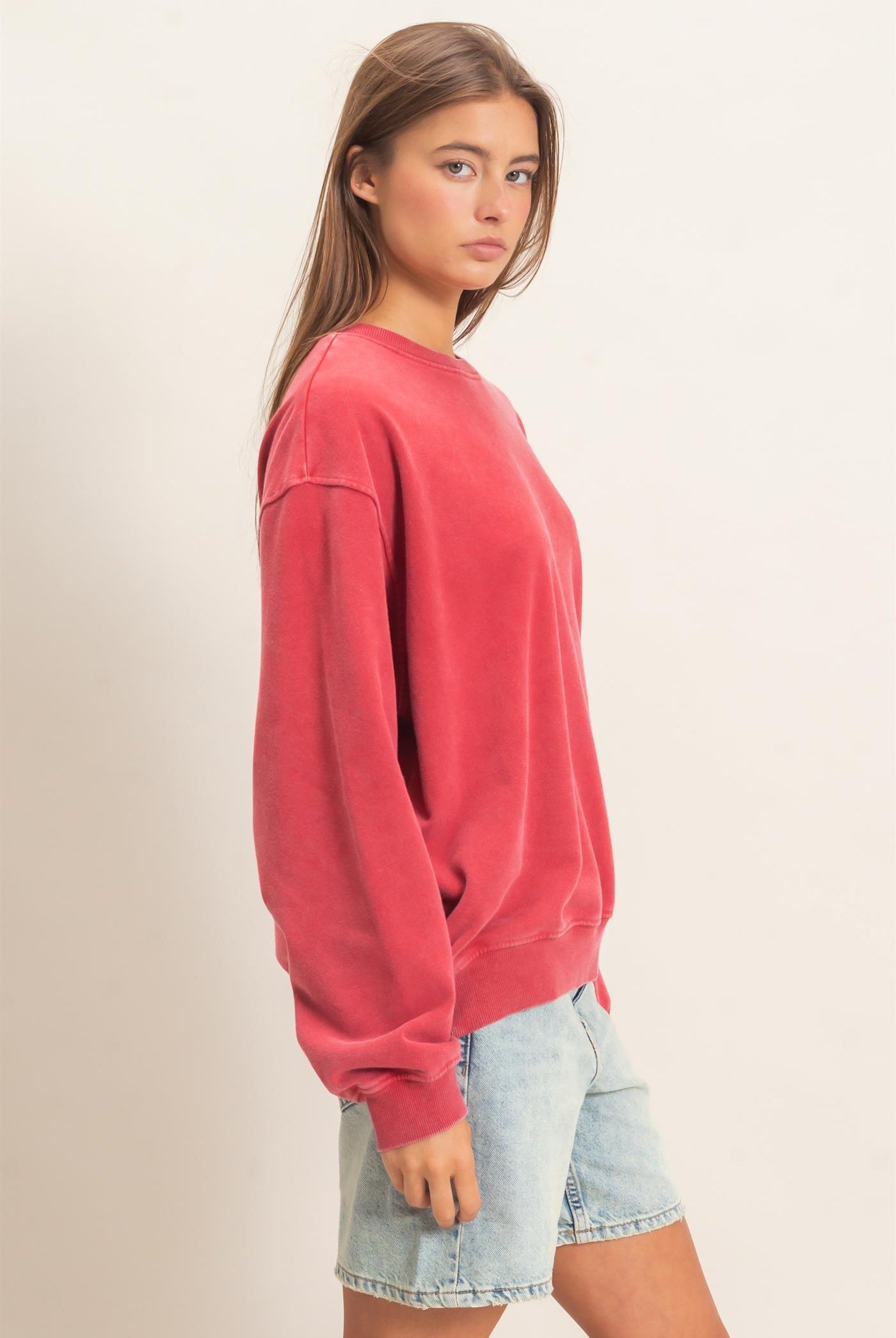 Wholesale Mineral Wash Crew Neck Sweatshirt Sweatshirts DZ26E990 DARK RED DOUBLE ZERO