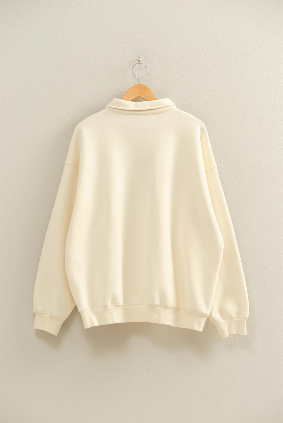 Wholesale Oversized Polo Collared Pullover Sweatshirts DZ25F074 CREAM DOUBLE ZERO