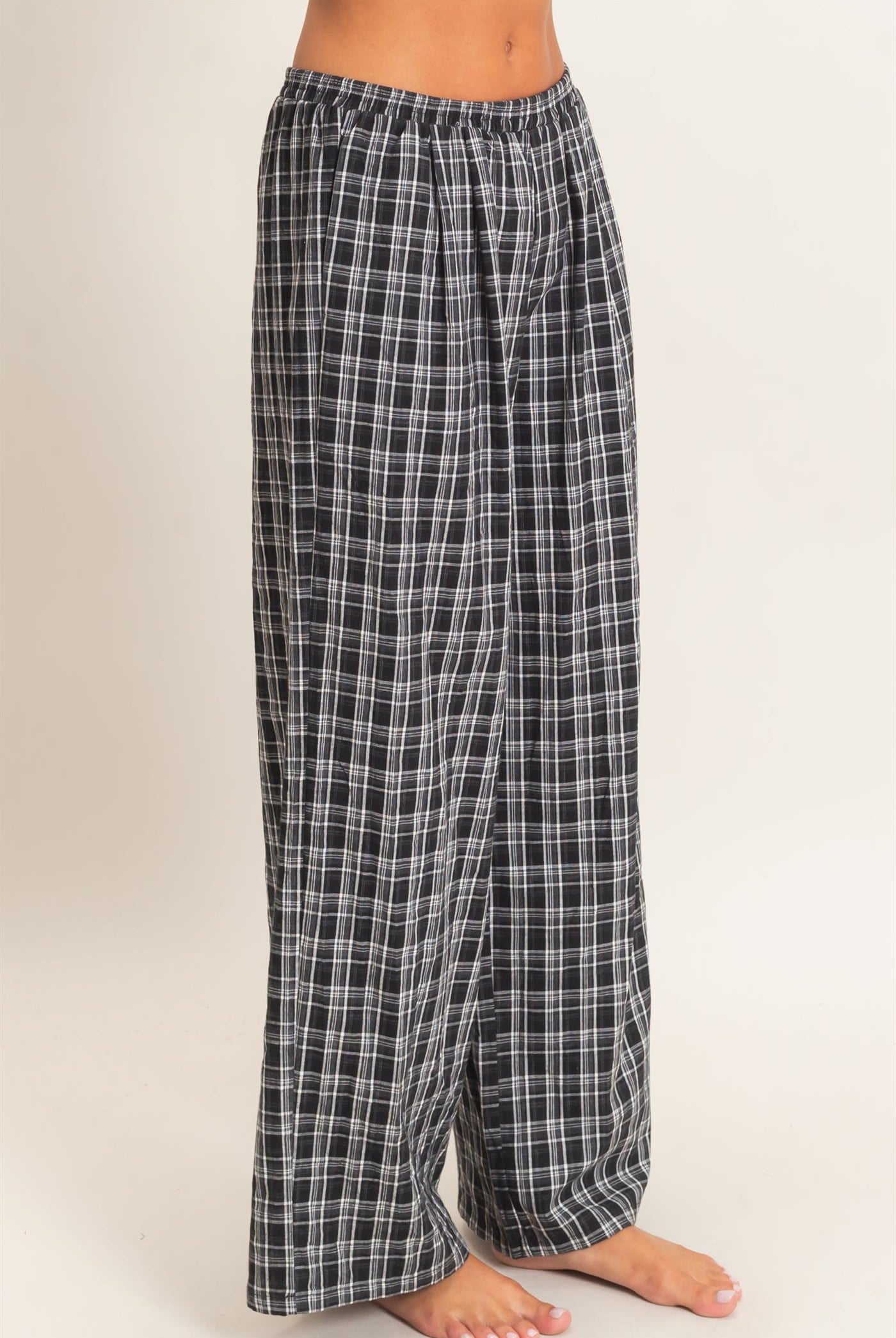 Wholesale Elastic Waist Plaid Pants Pants DZ26E375 BLACK DOUBLE ZERO