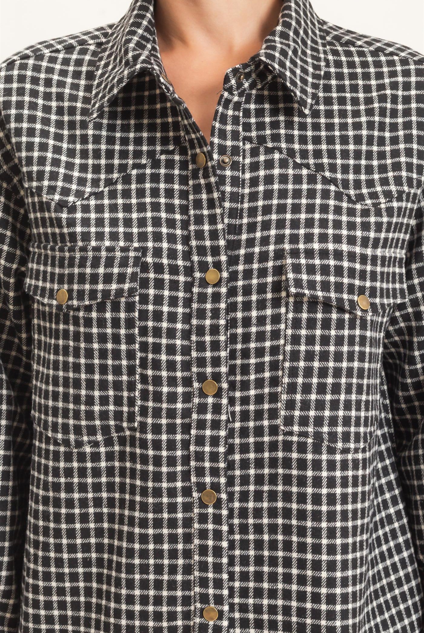 Wholesale Plaid Button-Up Shirt Clothing Tops HF25F450 BLACK HYFVE