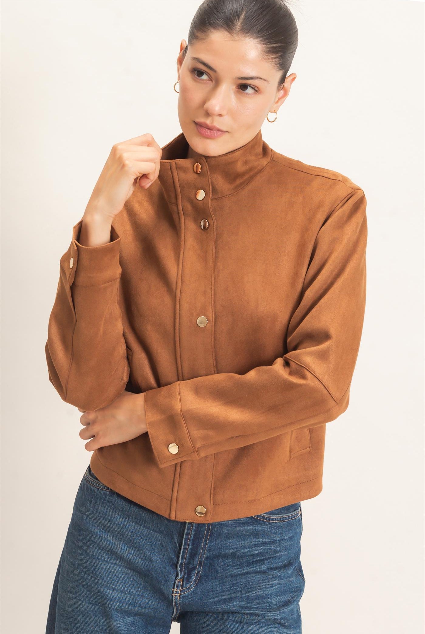 Wholesale Collar Suede Snap Jacket Coats & Jackets HF26E373 CAMEL HYFVE