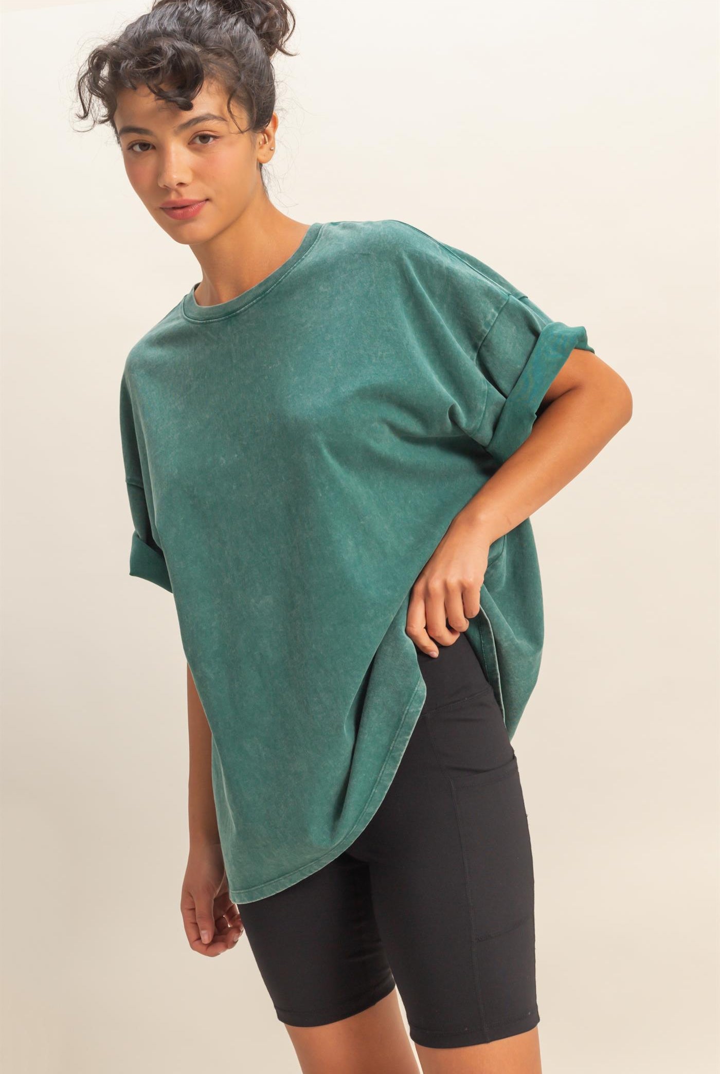 Wholesale Oversized Mineral Wash T-Shirt T-Shirts DZ26A031 DARK TEAL DOUBLE ZERO