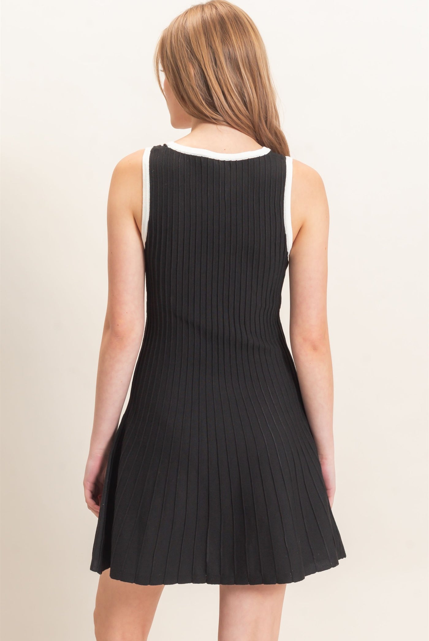 Wholesale Ribbed Square Neck Mini Dress Dresses HF26F213 BLACK HYFVE