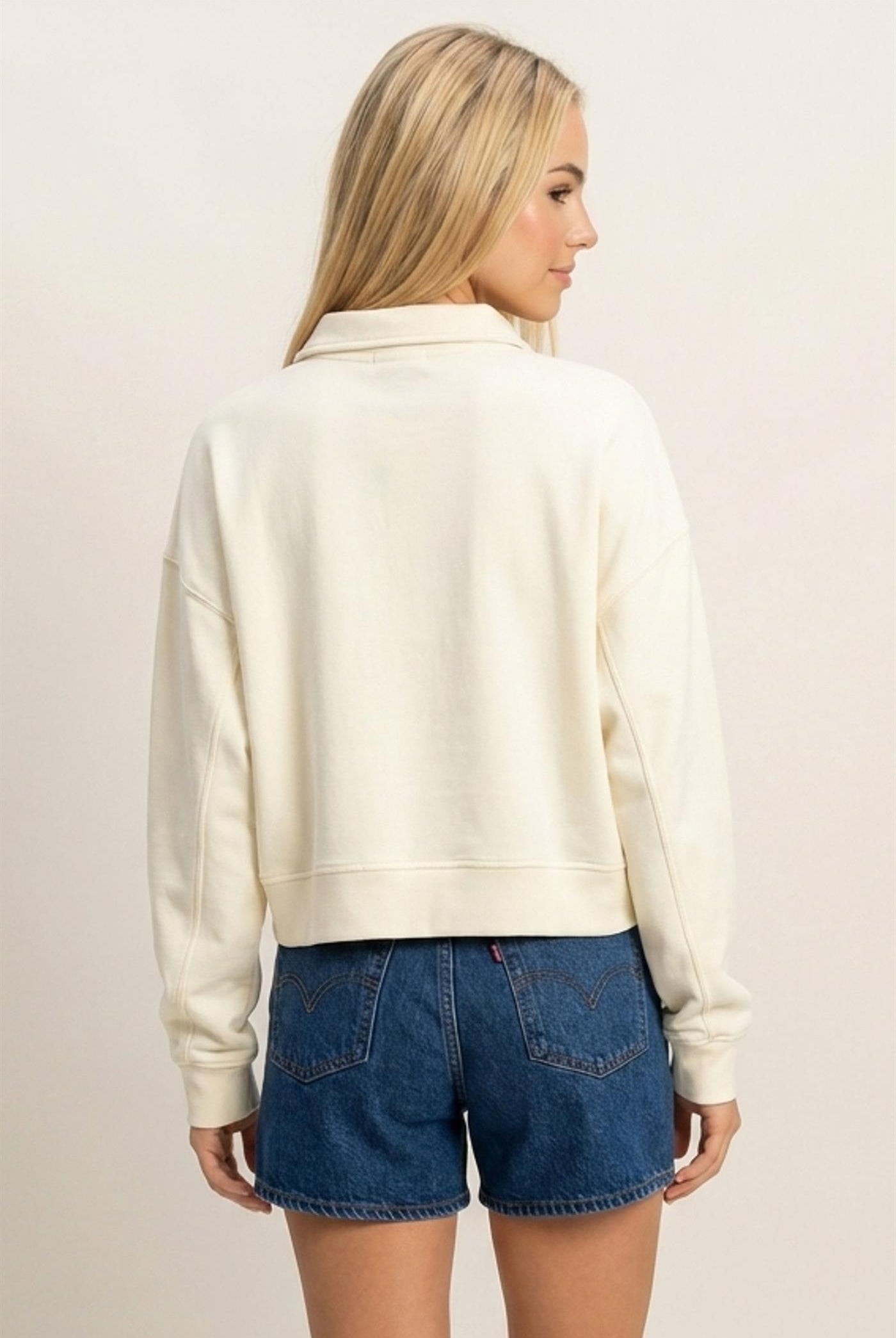Wholesale Washed Button-Front Collared Sweatshirt Sweatshirts DZ26E390 CREAM DOUBLE ZERO