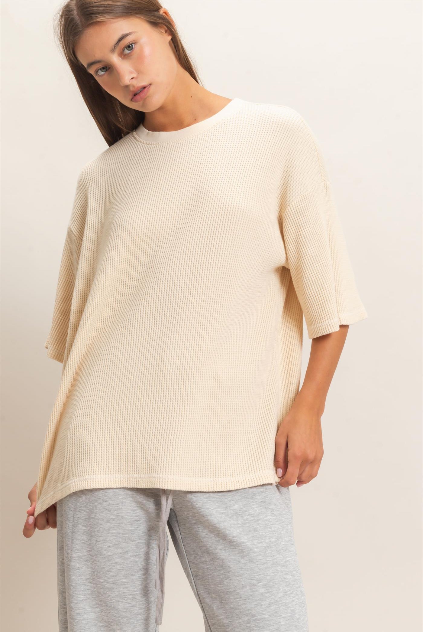 Wholesale Mineral Wash Waffle Crew Neck Short Sleeve Top Clothing Tops DZ26E328 ALPACA DOUBLE ZERO