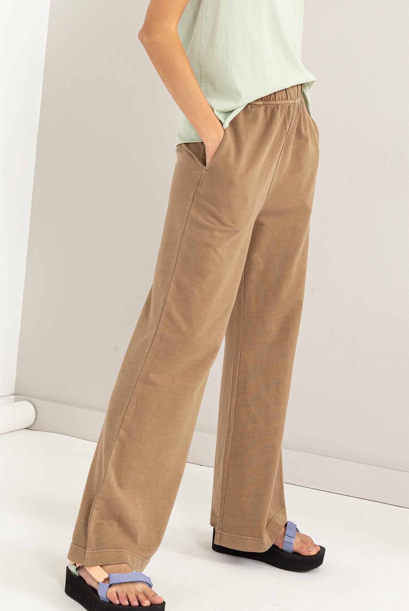 Wholesale High Waist Flare Pants Pants DZ24C346-D MOCHA BROWN DOUBLE ZERO