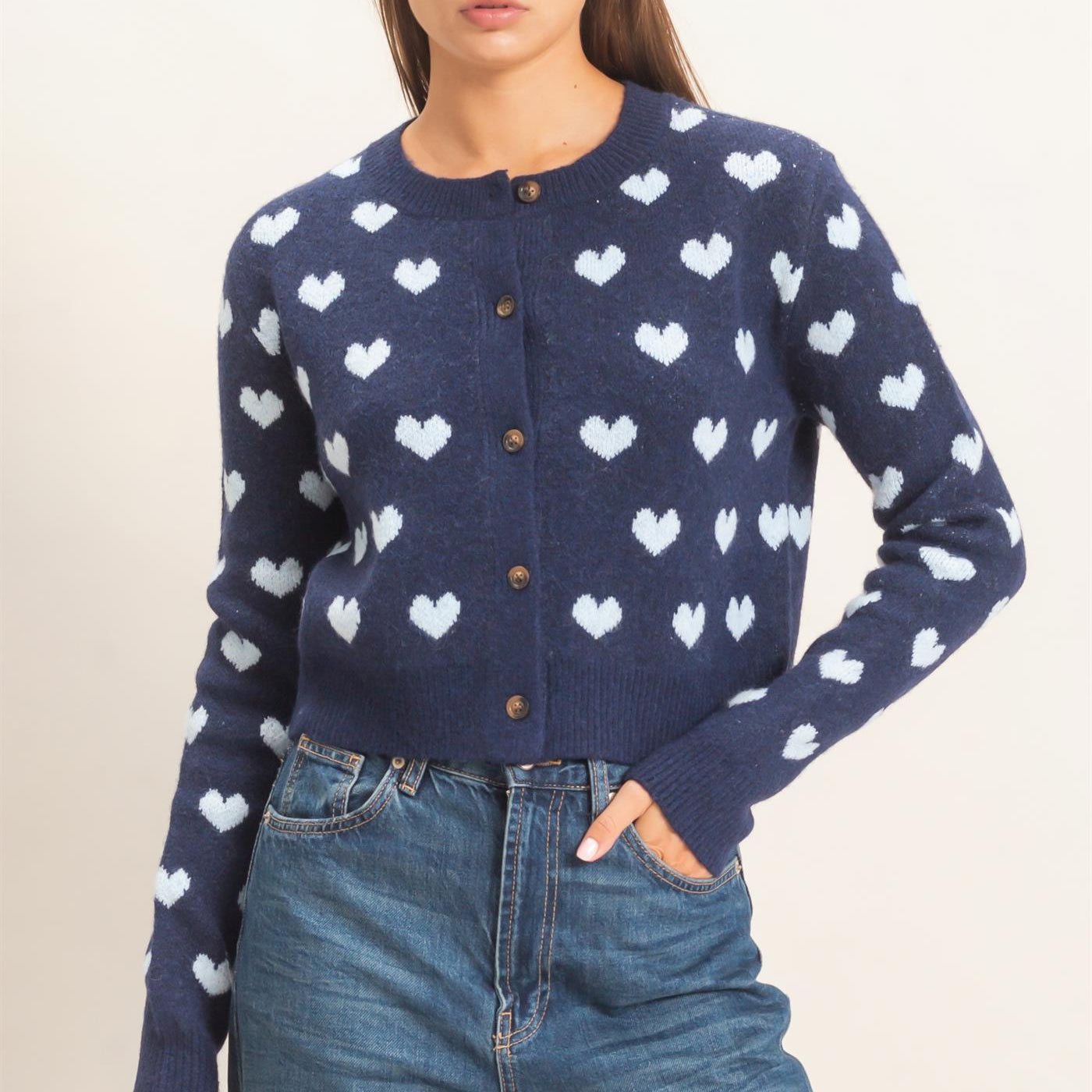 Wholesale Heart Pattern Cardigan Cardigans DZ26E320 NAVY DOUBLE ZERO