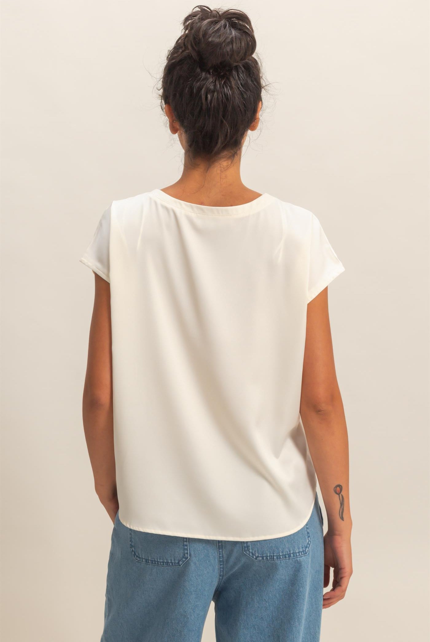 Wholesale Satin Dolman Sleeve Round Neck Blouse Clothing Tops DZ26C181 WHIP CREAM DOUBLE ZERO