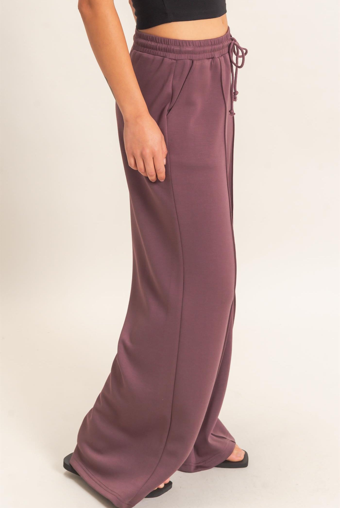 Wholesale Drawstring Waist Pintuck Wide Leg Pants Pants DZ26E384 COCOA HYFVE