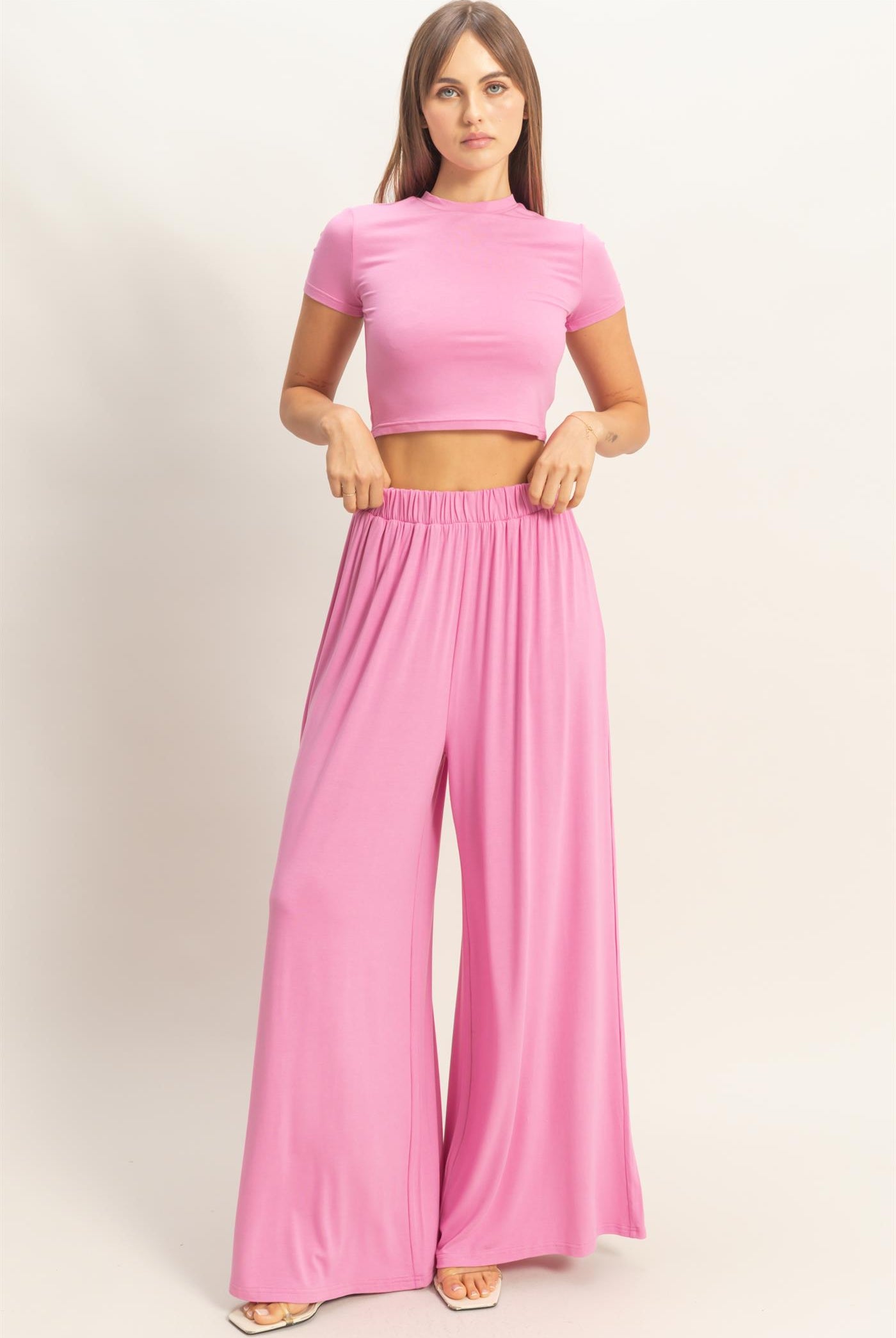 Wholesale Short Sleeve Top & Wide Leg Pants Set Clothing HF26C310-SET-D PINK HYFVE