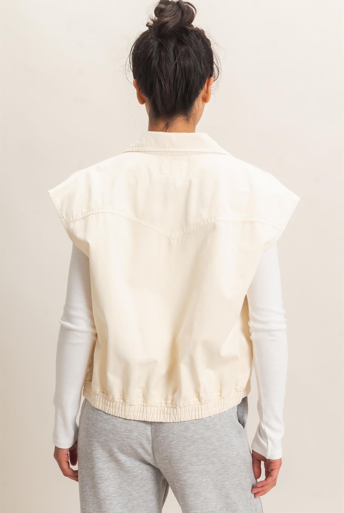 Wholesale Mineral Wash Sleeveless Zip-Up Collar Vest Vests DZ26E392 IVORY DOUBLE ZERO