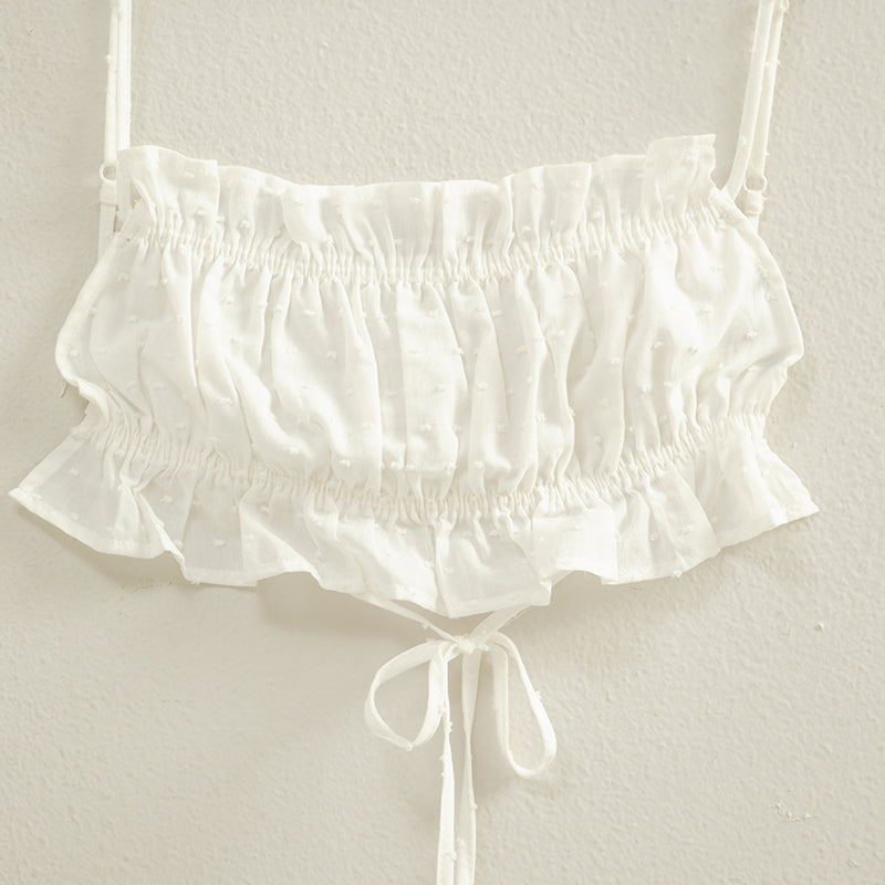 Wholesale Swiss Dot Bandeau Crop Top Clothing Tops HF22A413 OFF WHITE HYFVE