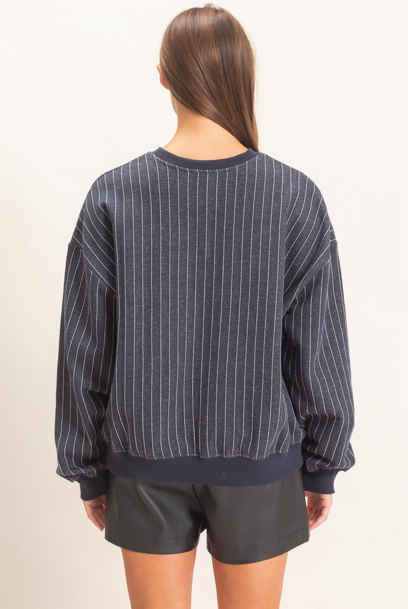 Wholesale Pinstripe Crew Neck Sweatshirt Sweatshirts DZ26E627 NAVY DOUBLE ZERO