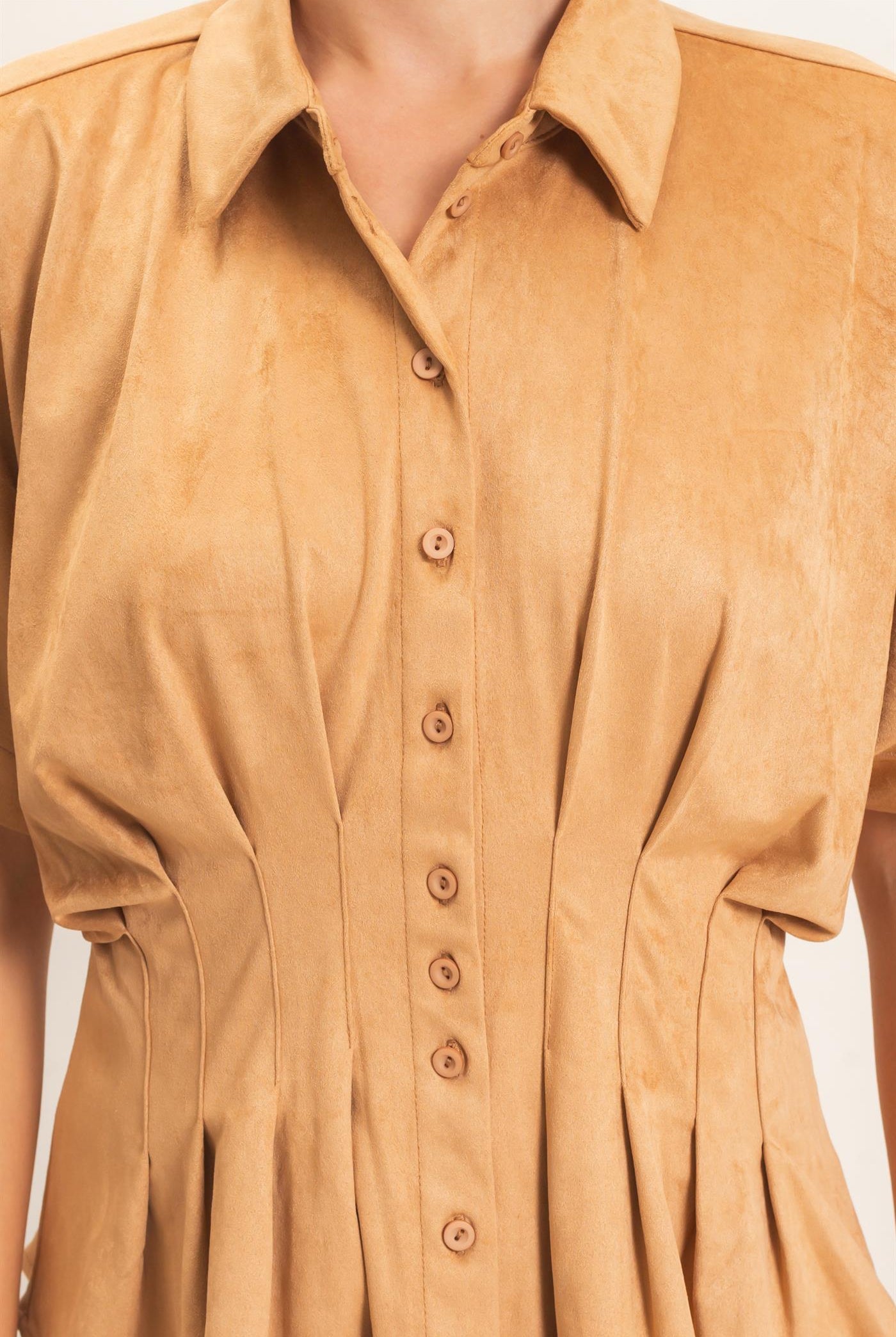 Wholesale Suede Button-Down Blouse Blouses HF26E651 CAMEL HYFVE