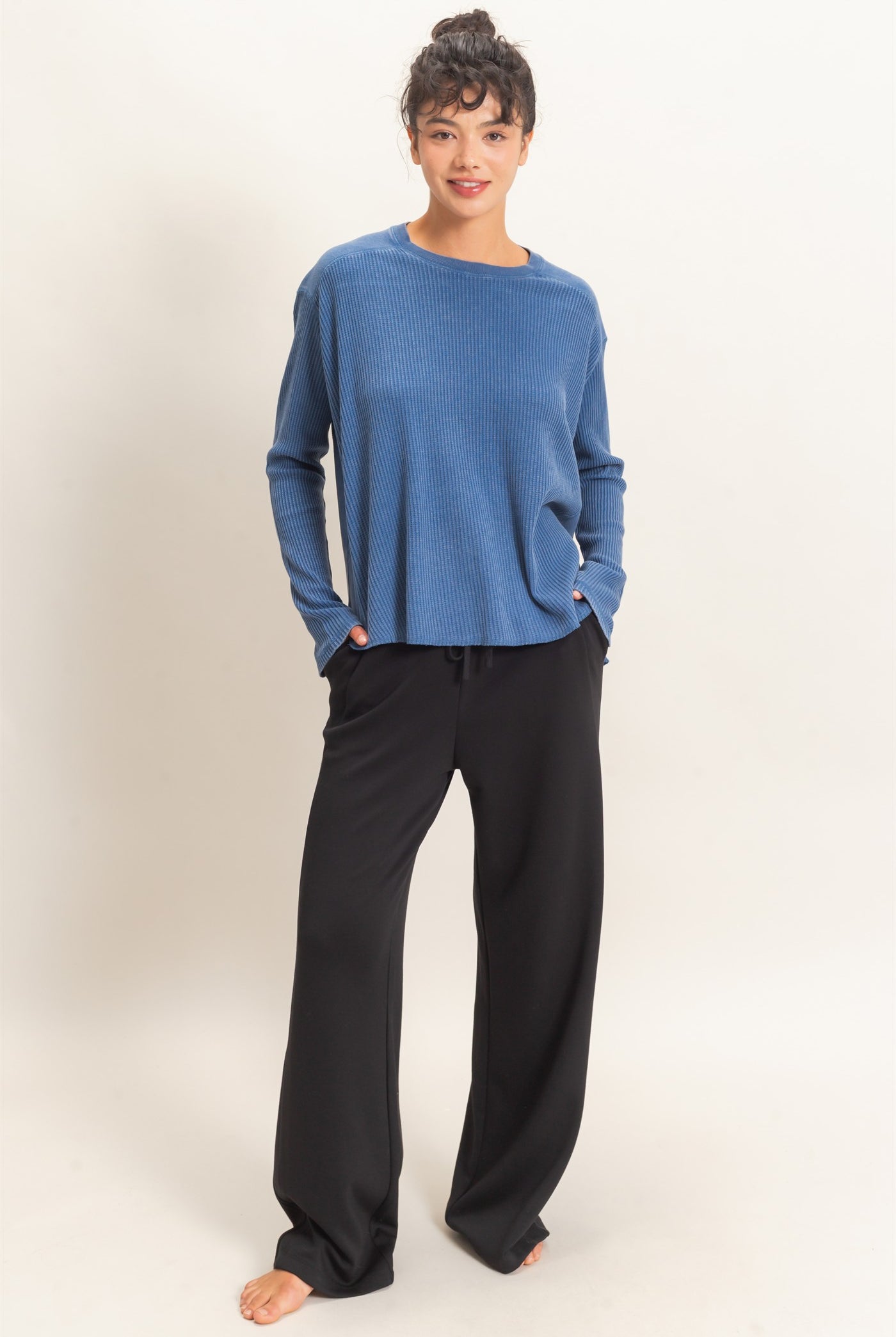 Wholesale Elastic Waist Straight Leg Pants Pants DZ26C969 BLACK DOUBLE ZERO