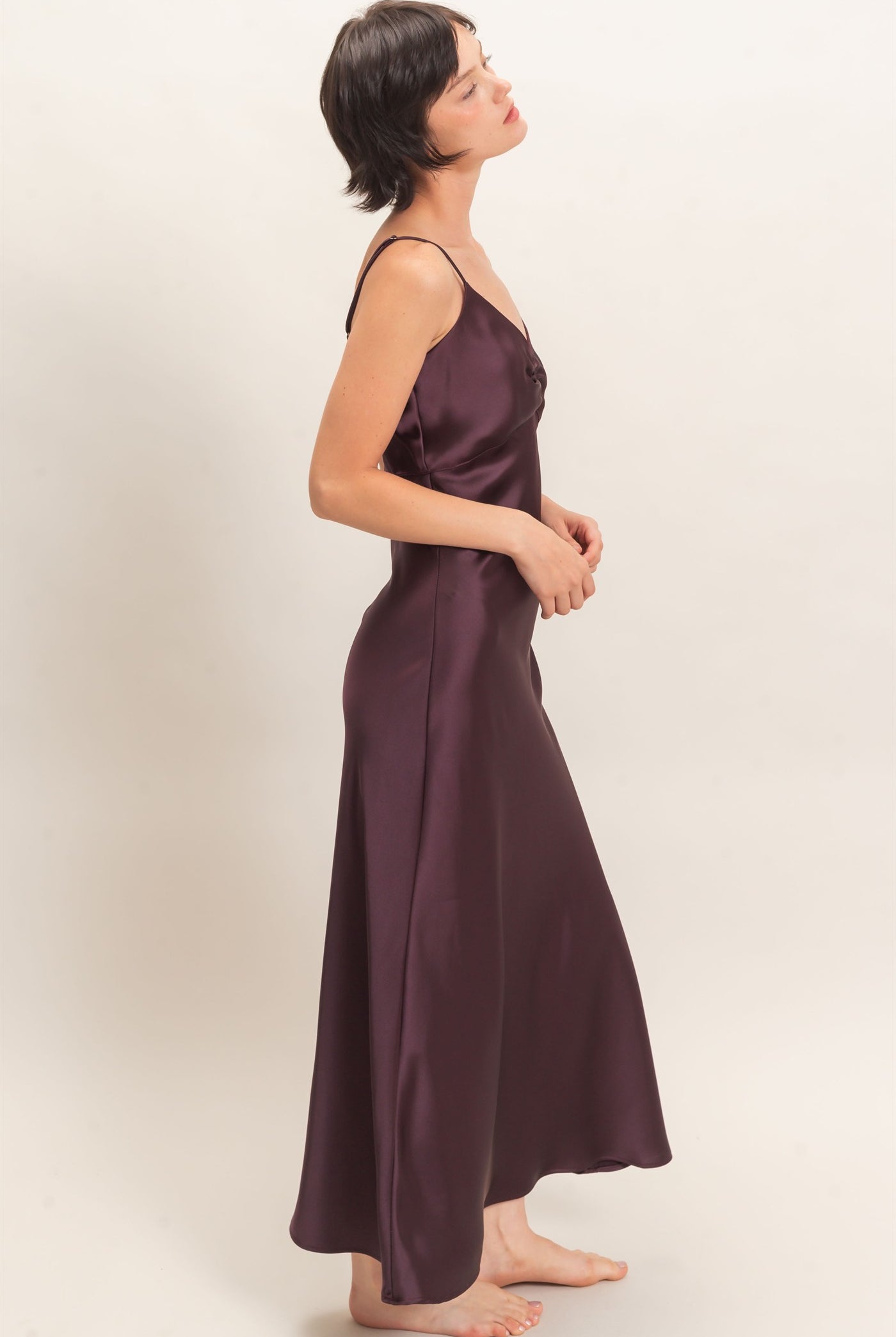 Wholesale Satin Slip Dress With Spaghetti Straps Dresses DZ26E380 DARK CHERRY DOUBLE ZERO