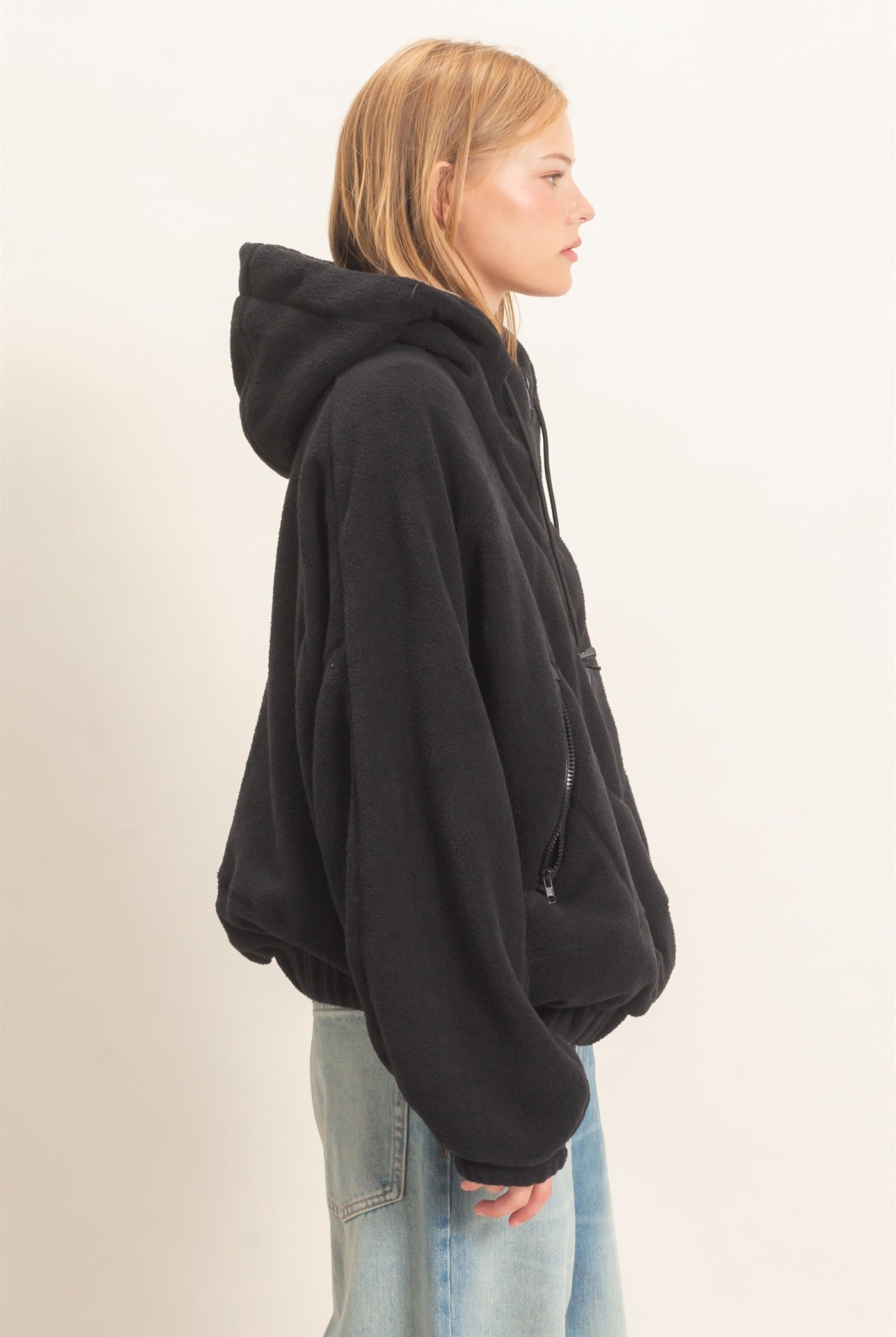 Wholesale Half-Zip Fleece Hoodie Hoodies HF26E561 BLACK HYFVE