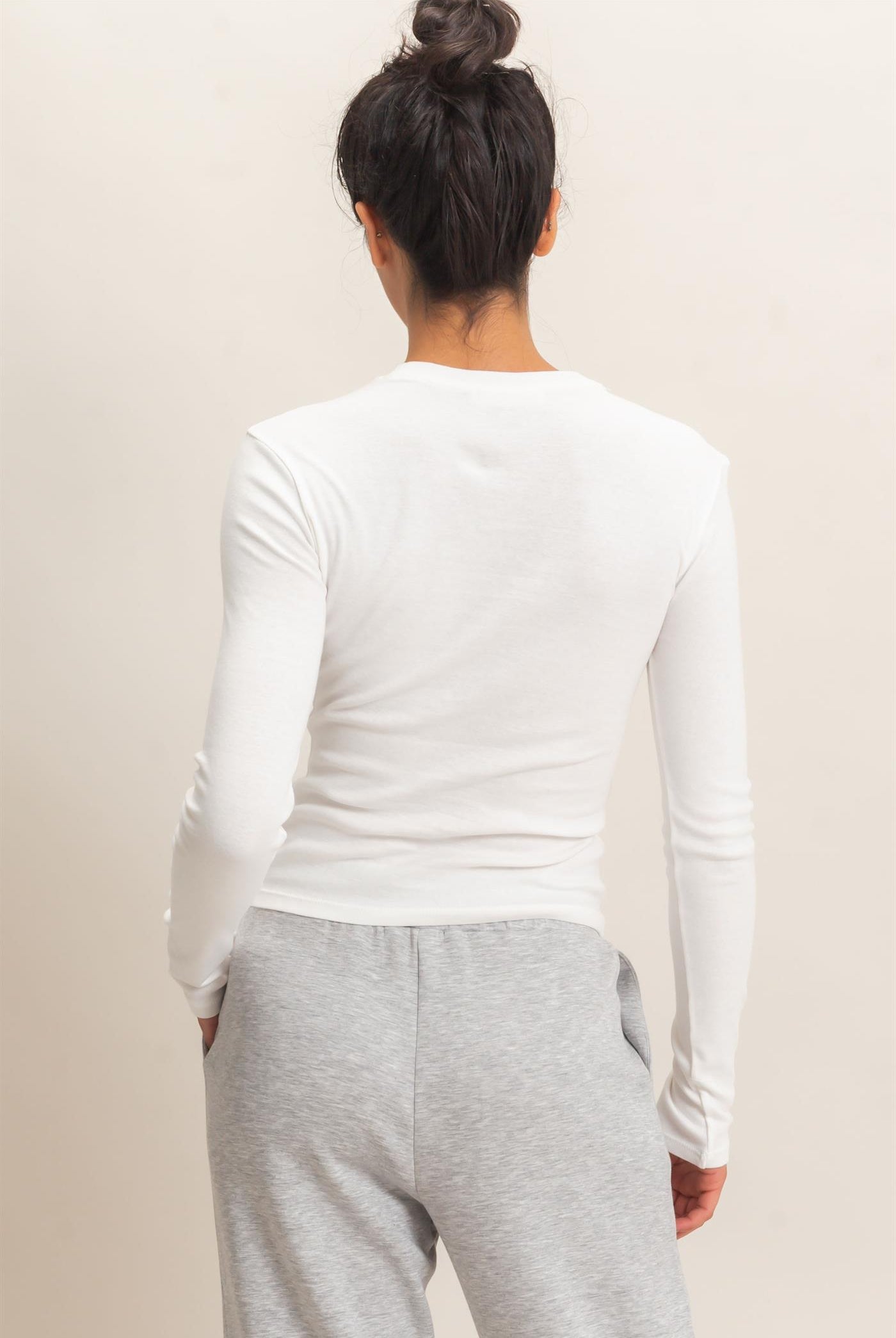Wholesale Crew Neck Long Sleeve Top Clothing Tops DZ26E184 WHITE DOUBLE ZERO
