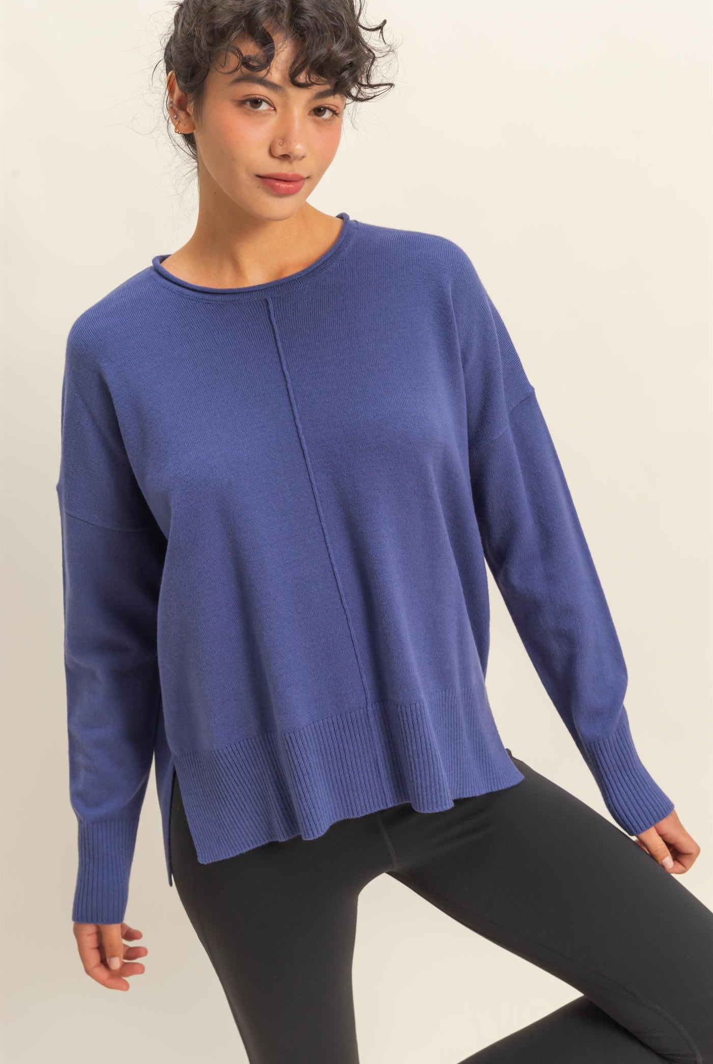 Wholesale Not A Player Roll Neck Drop Shoulder Sweater Sweaters DZ25C938 DUSTY INDIGO DOUBLE ZERO
