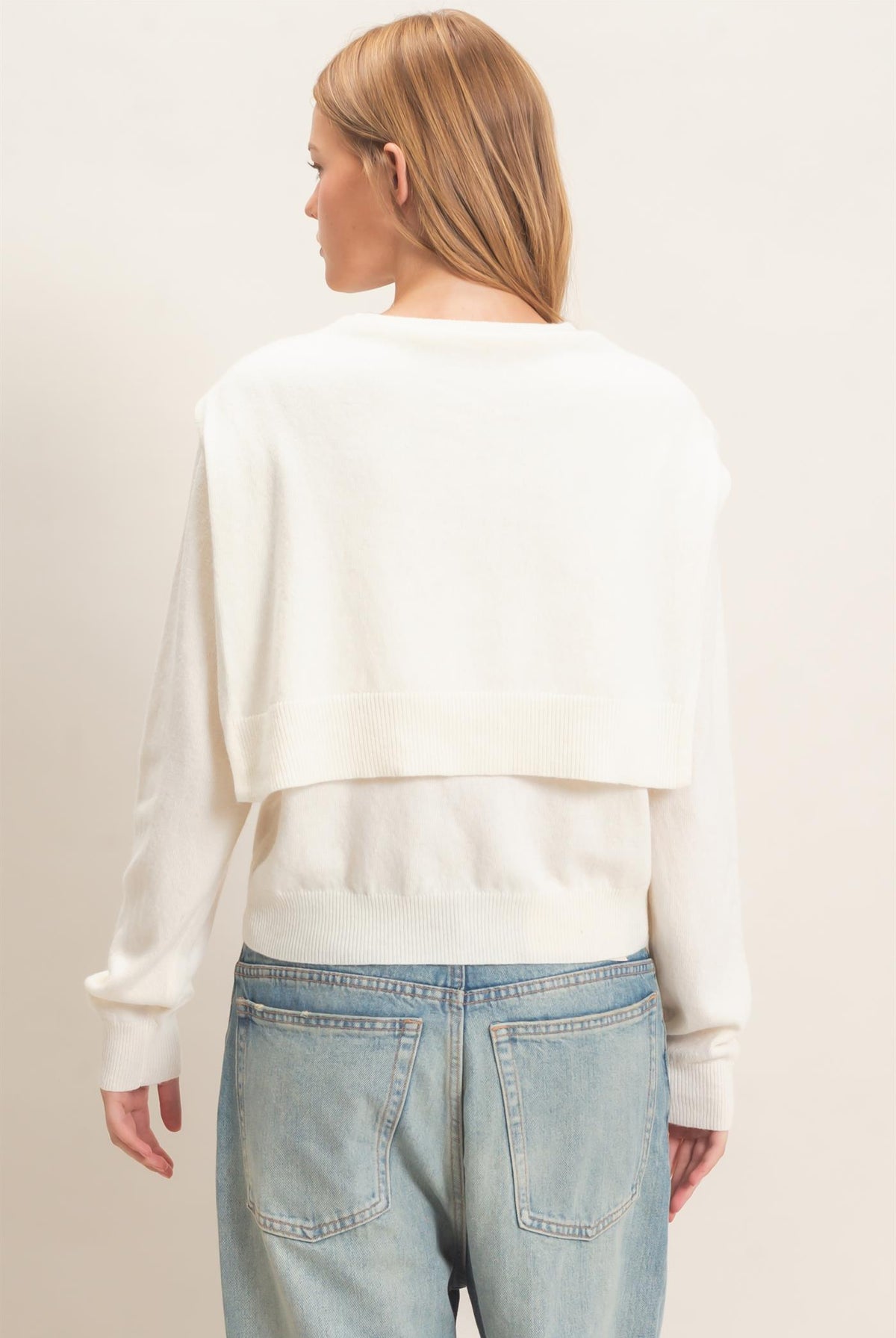 Wholesale Crew Neck Sweater With Faux Wrap Sweaters HF26E698 CREAM HYFVE