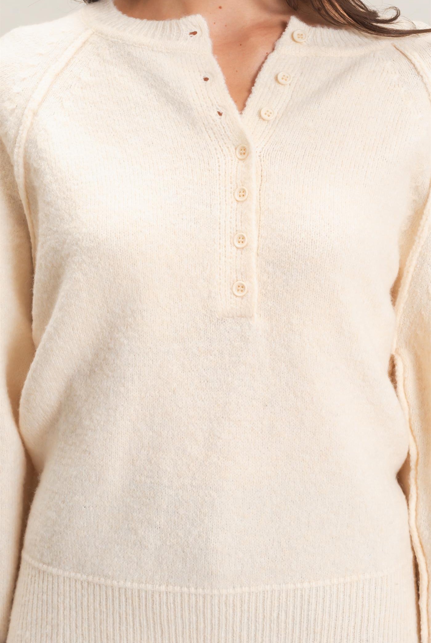 Wholesale Button Front Raglan Sweater Sweaters HF26E152 VANILLA CREAM HYFVE